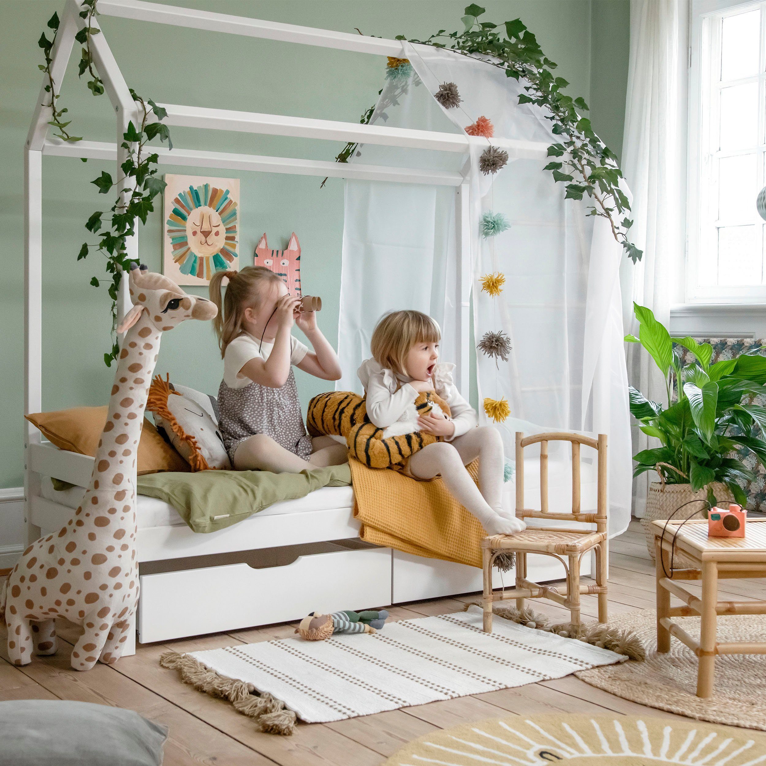 Hoppekids Kinderledikant Eco Dream Huisbed met dak optioneel met bescherming tegen valbescherming