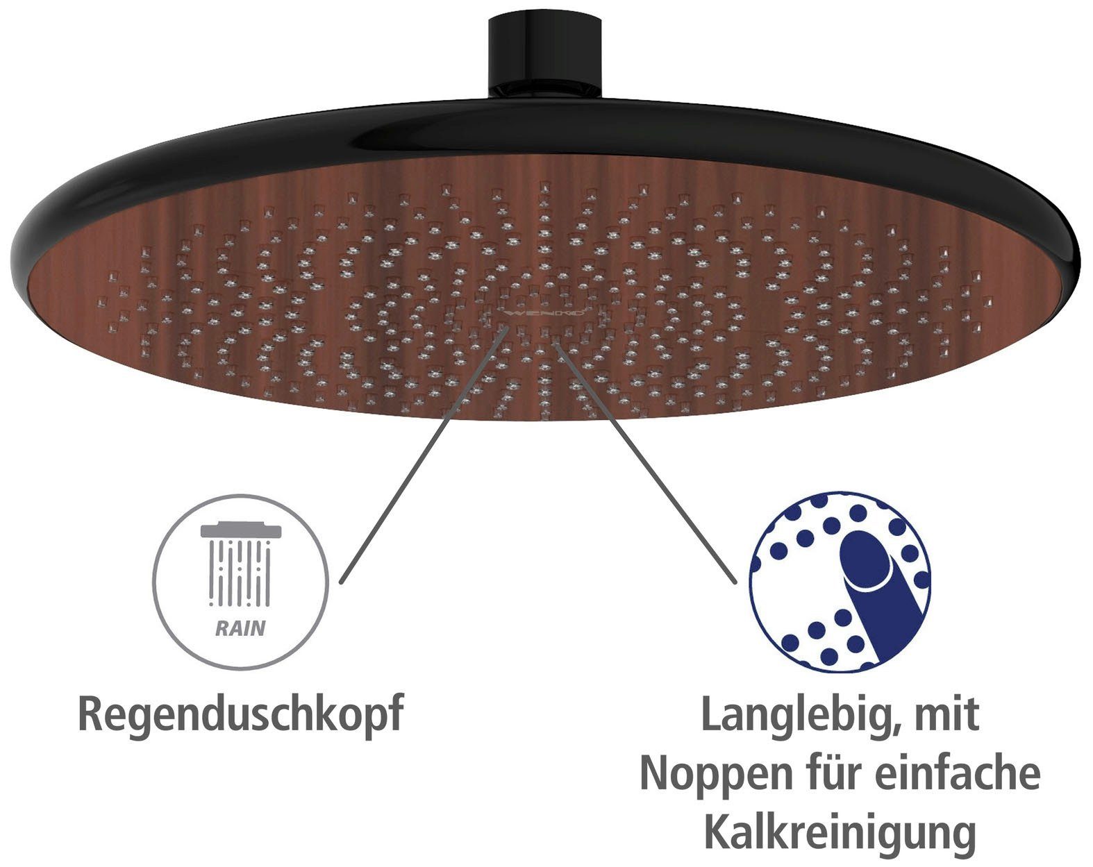 WENKO Regendouchekop Watersaving Hout, Ø 22,5 cm (1-delig)