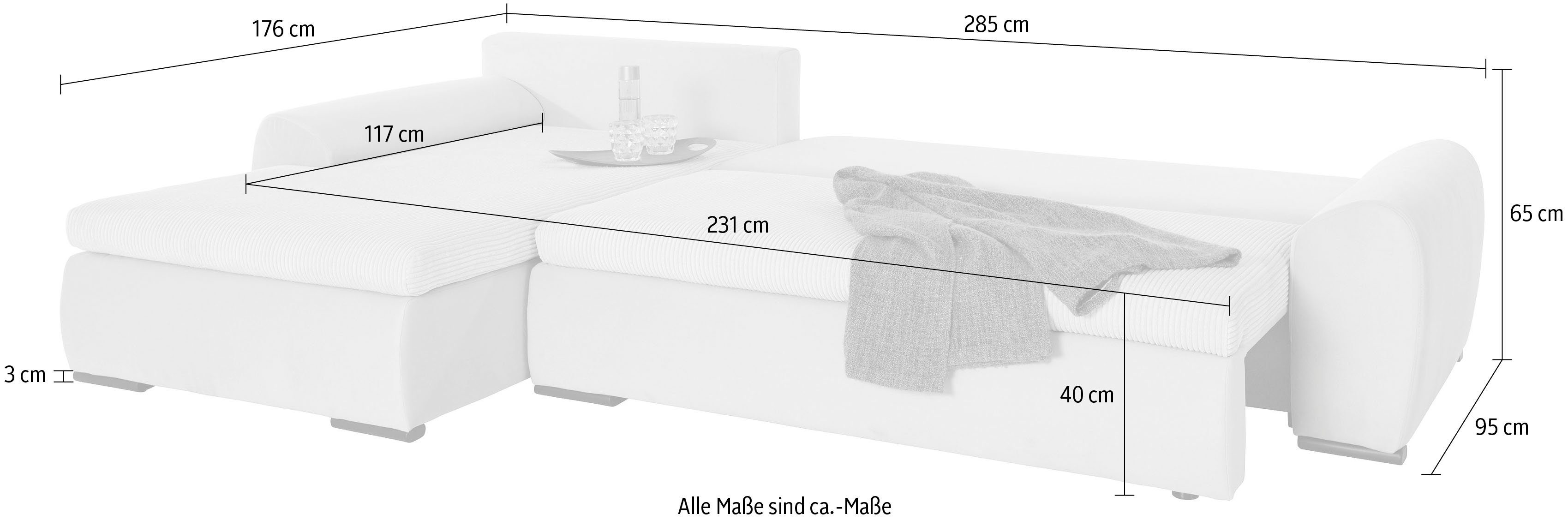 Home affaire Hoekbank Win, L-vorm, breedte 285cm