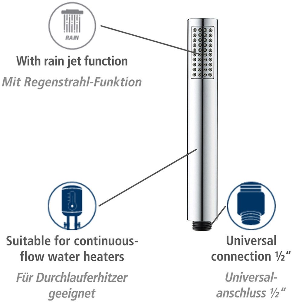 WENKO Handsproeier Model Basic Line douchkop set bad klassieke staaf-handdouche, 150 cm douche slang, bevestiging (3-delig)