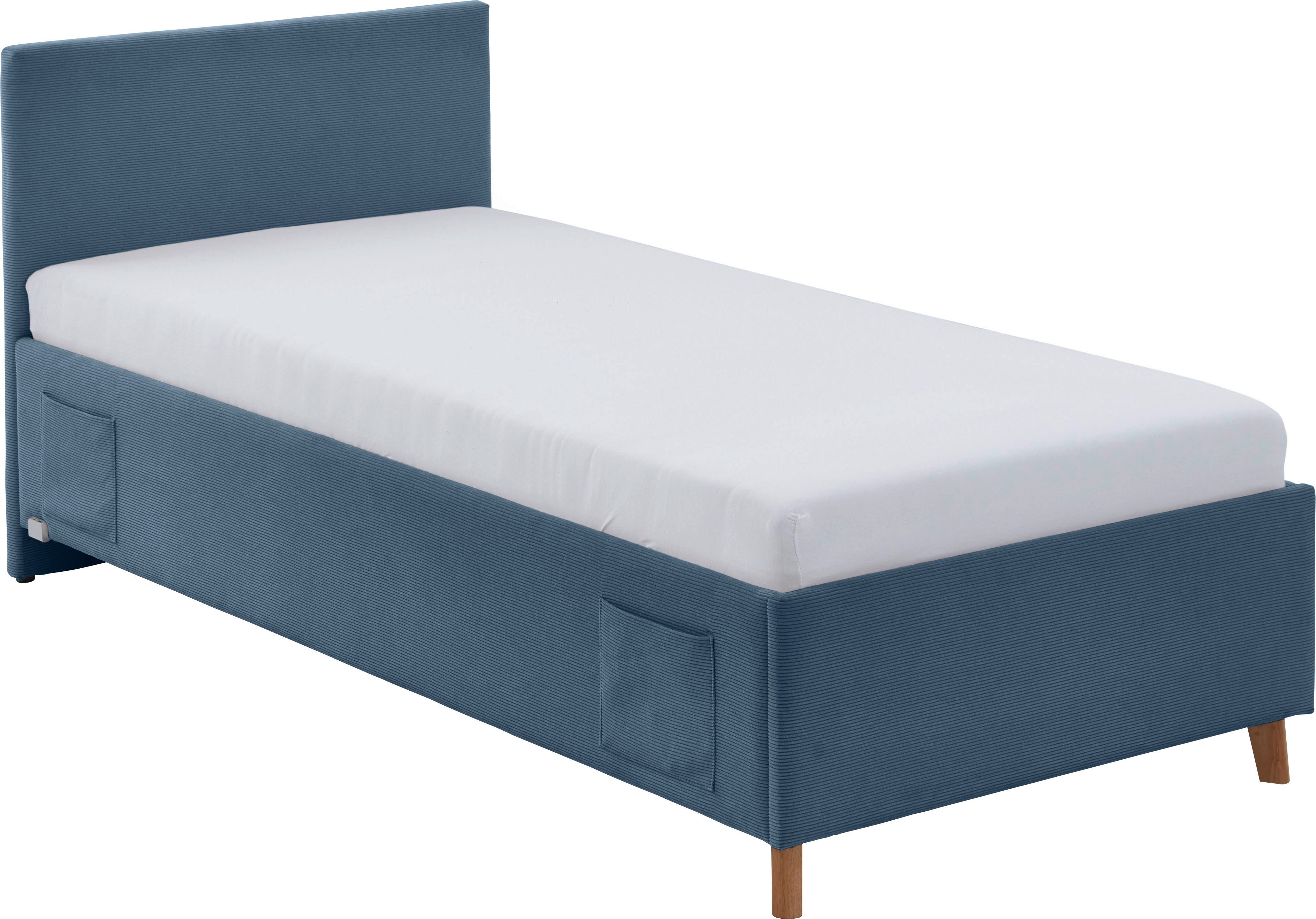 meise.möbel Kinderledikant Blauw Bekleed bed naar keuze met bedkist, tienerbed inclusief USB-aansluiting