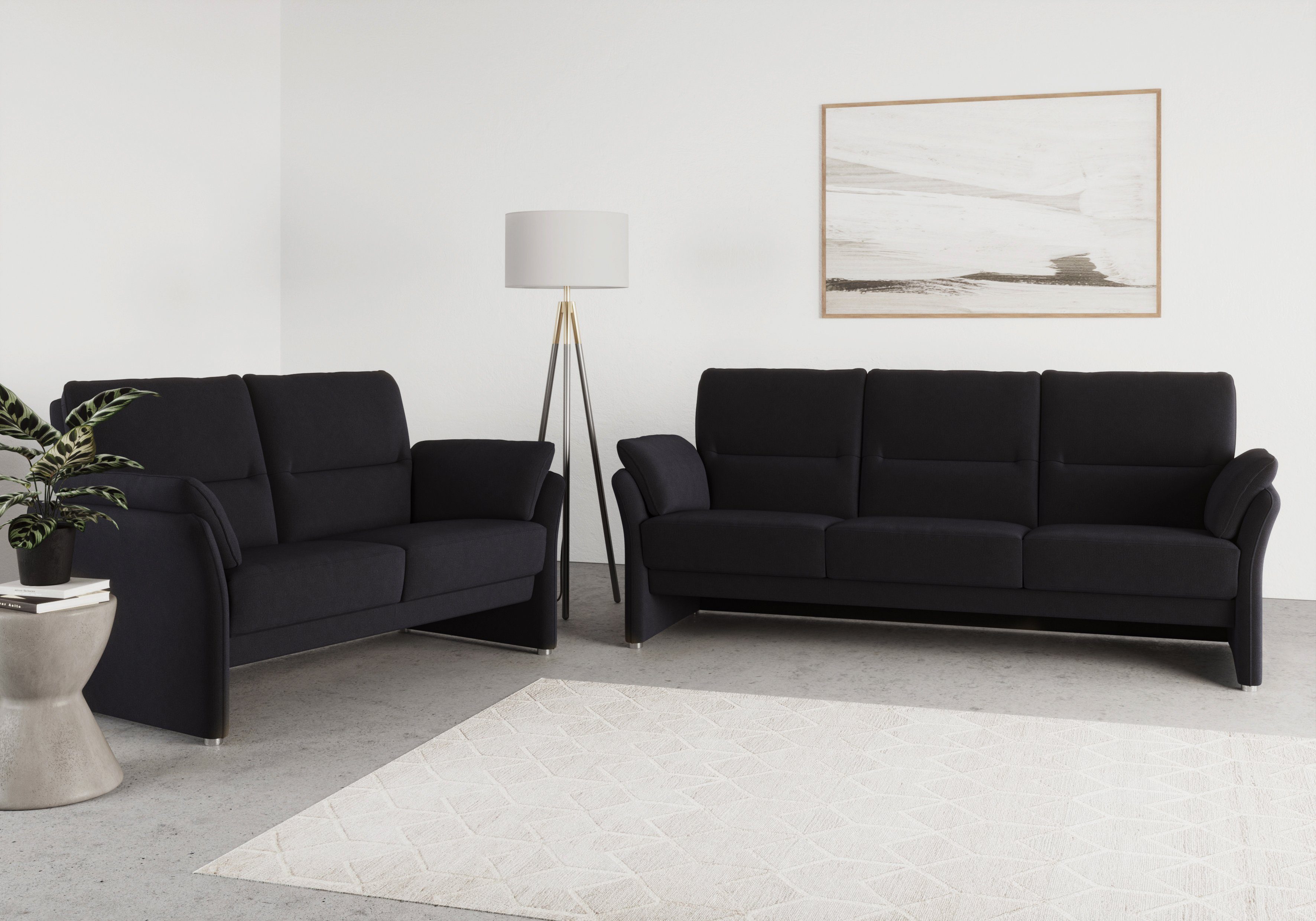 DOMO collection 3-zitsbank Pina, smalle armleuningen, met bonellvering, compact & elegant Hoge zitcomfort, luxe microvezel leerlook, grijs, breedte 219 cm