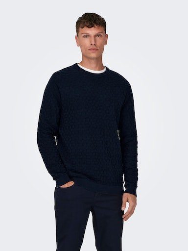 ONLY & SONS Trui met ronde hals ONSKALLE REG 12 STRUC CREW KNIT NOOS heren pullovers maat S blauw