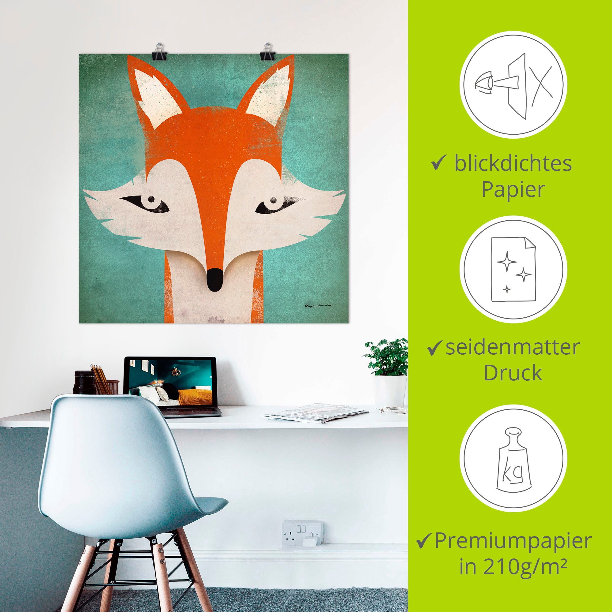 Artland Poster Vos als artprint op linnen, muursticker of poster in verschillende maten