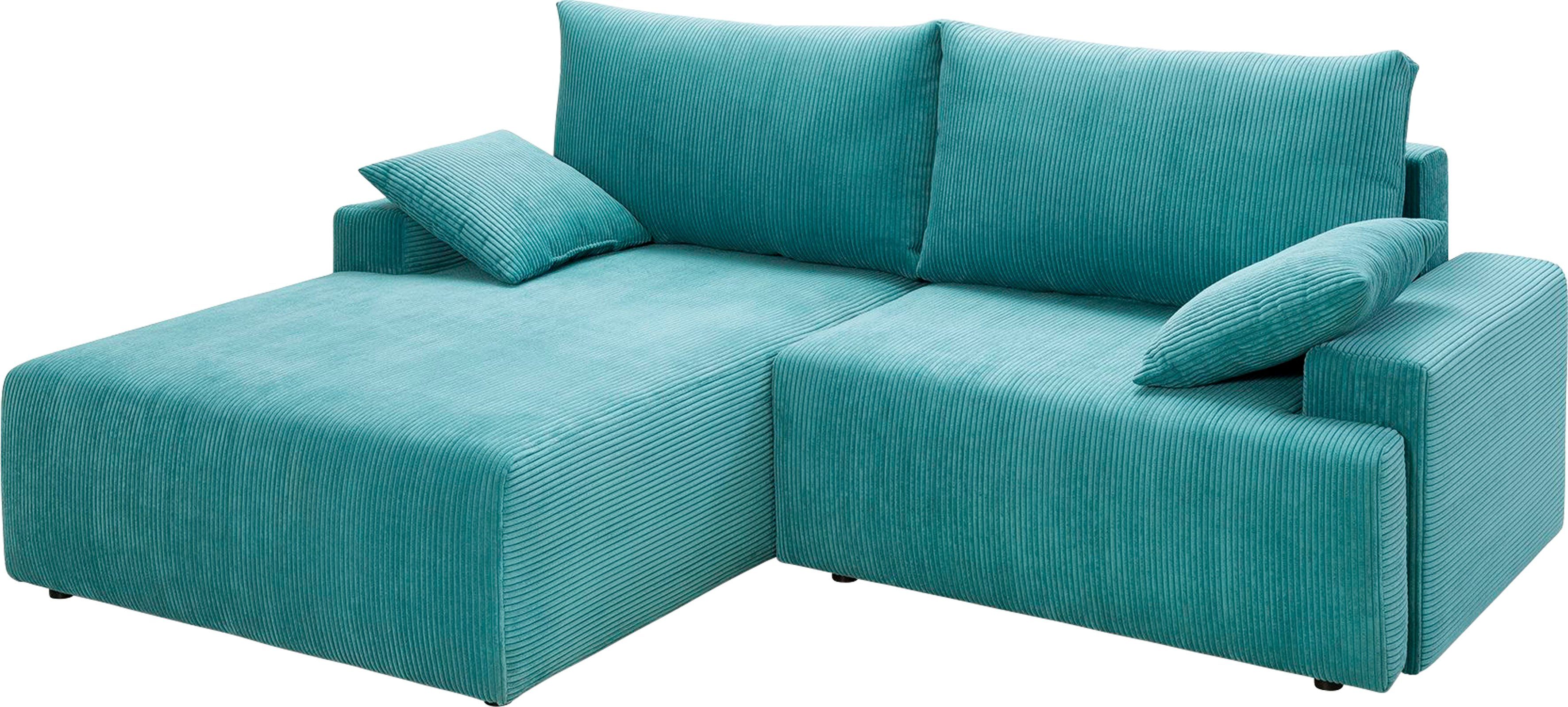 exxpo - sofa fashion Hoekbank Orinoko, actueel design en hoog zitcomfort, L-vorm inclusief bedfunctie en bedlade, mooie kleuren in trendy cord
