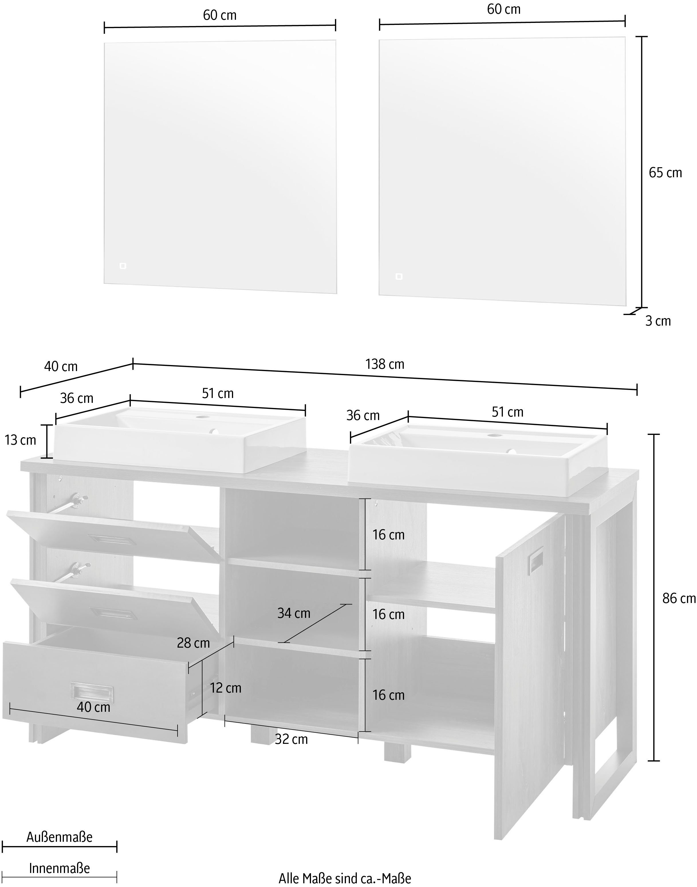 Home affaire Badkamerserie Detroit, Bad im Industrialdesign, inkl. LED, 2-teiliges Badezimmer (3-delig)