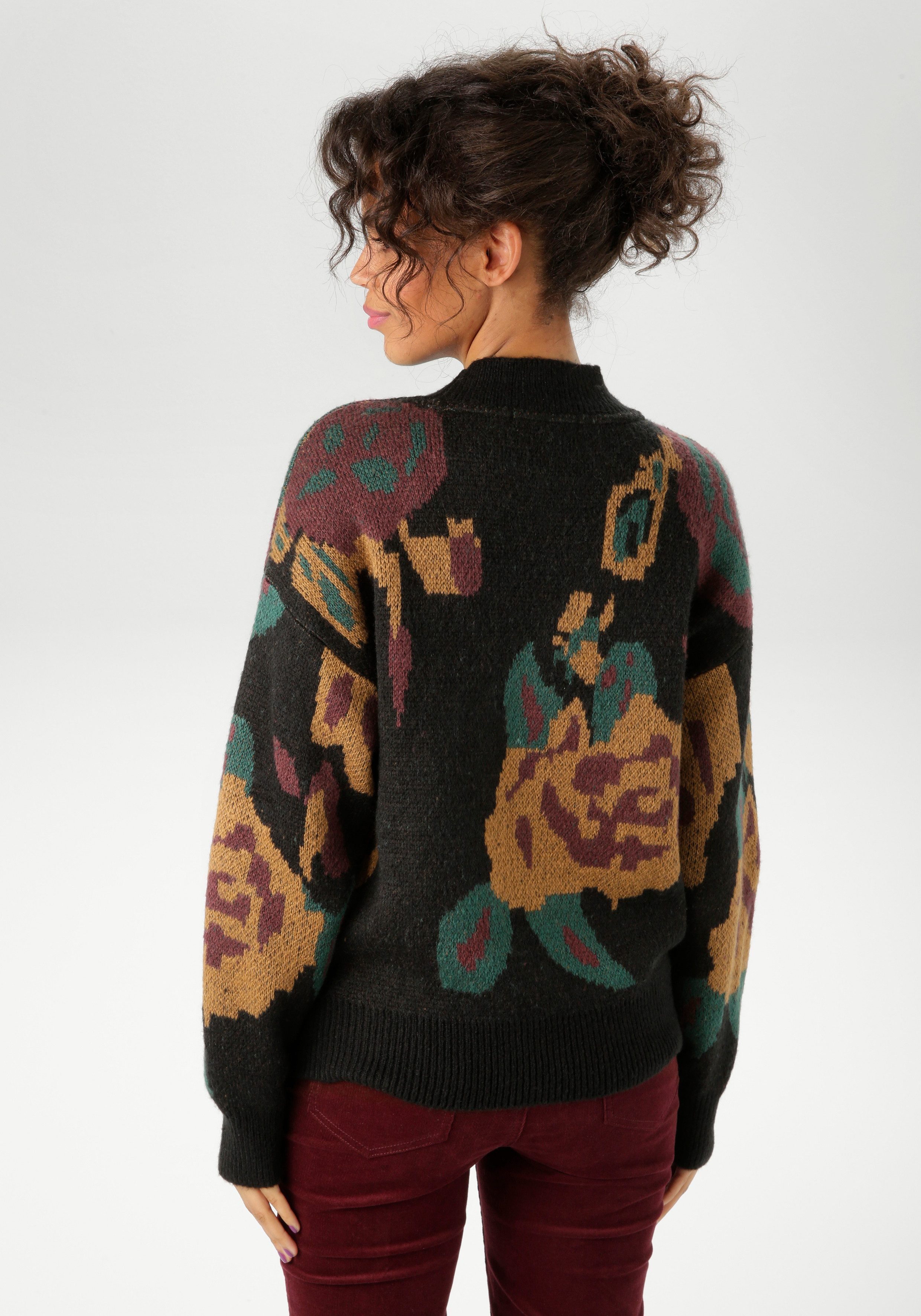 Aniston CASUAL Gebreide trui met grote, ingebreide bloemen - nieuwe collectie