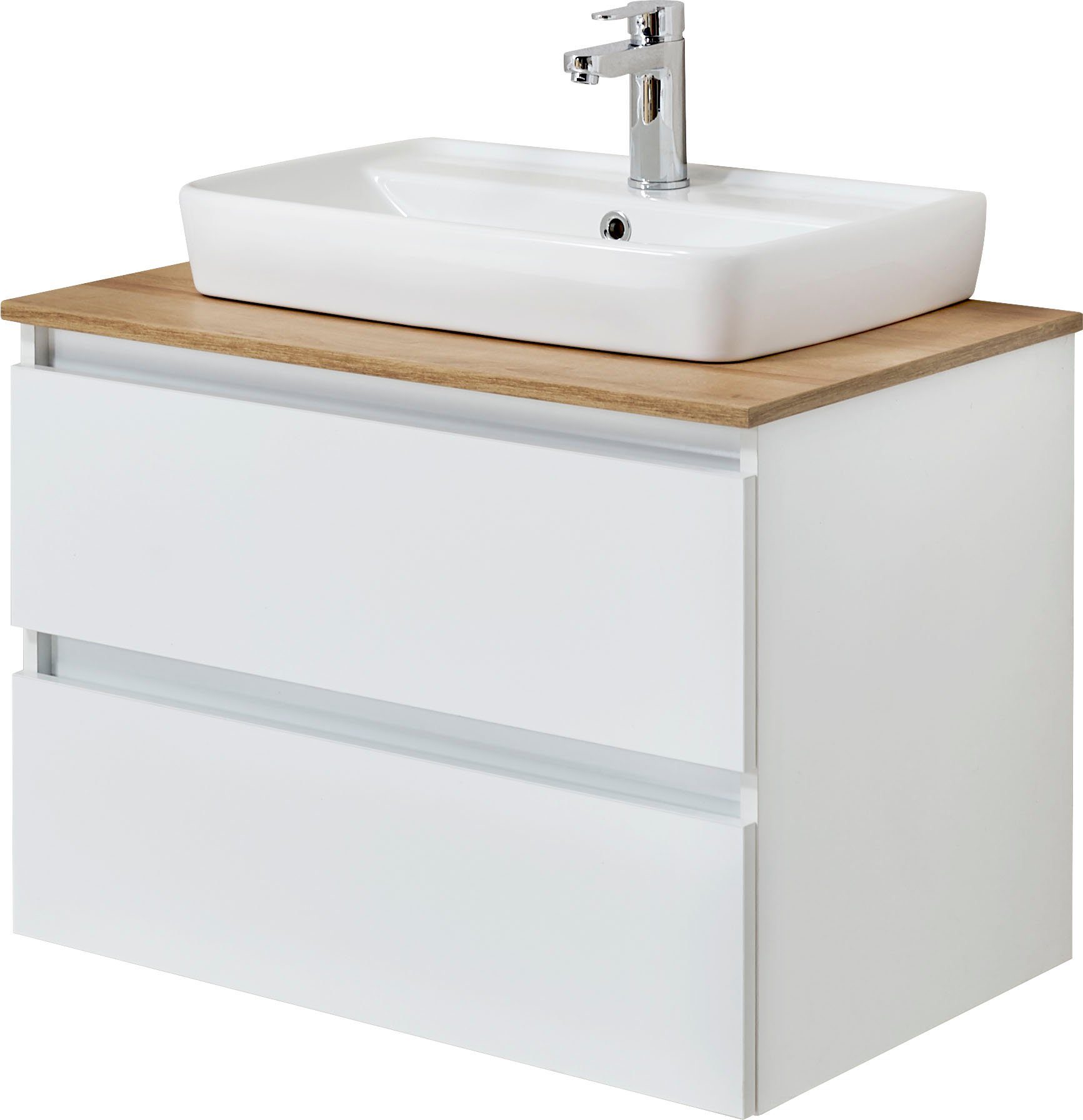 Saphir Wastafelonderkast Quickset wastafel met keramische opzetwasbak, wandbevestiging wastafelmeubels wit
