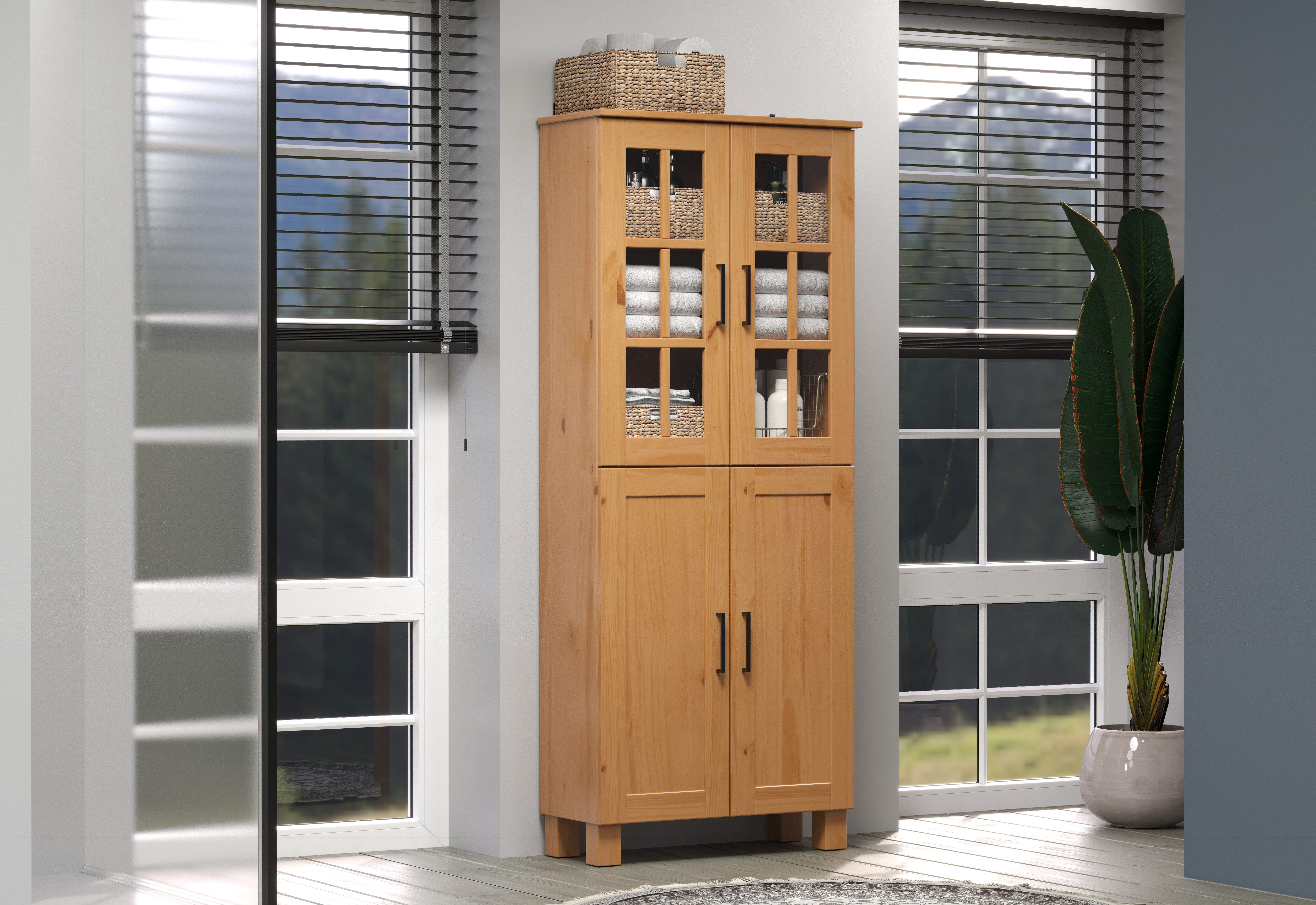 welltime Hoge kast Ulea Brede badkamerkast van massief hout - afmetingen (B/D/H) 70/30/170 cm (1 stuk)