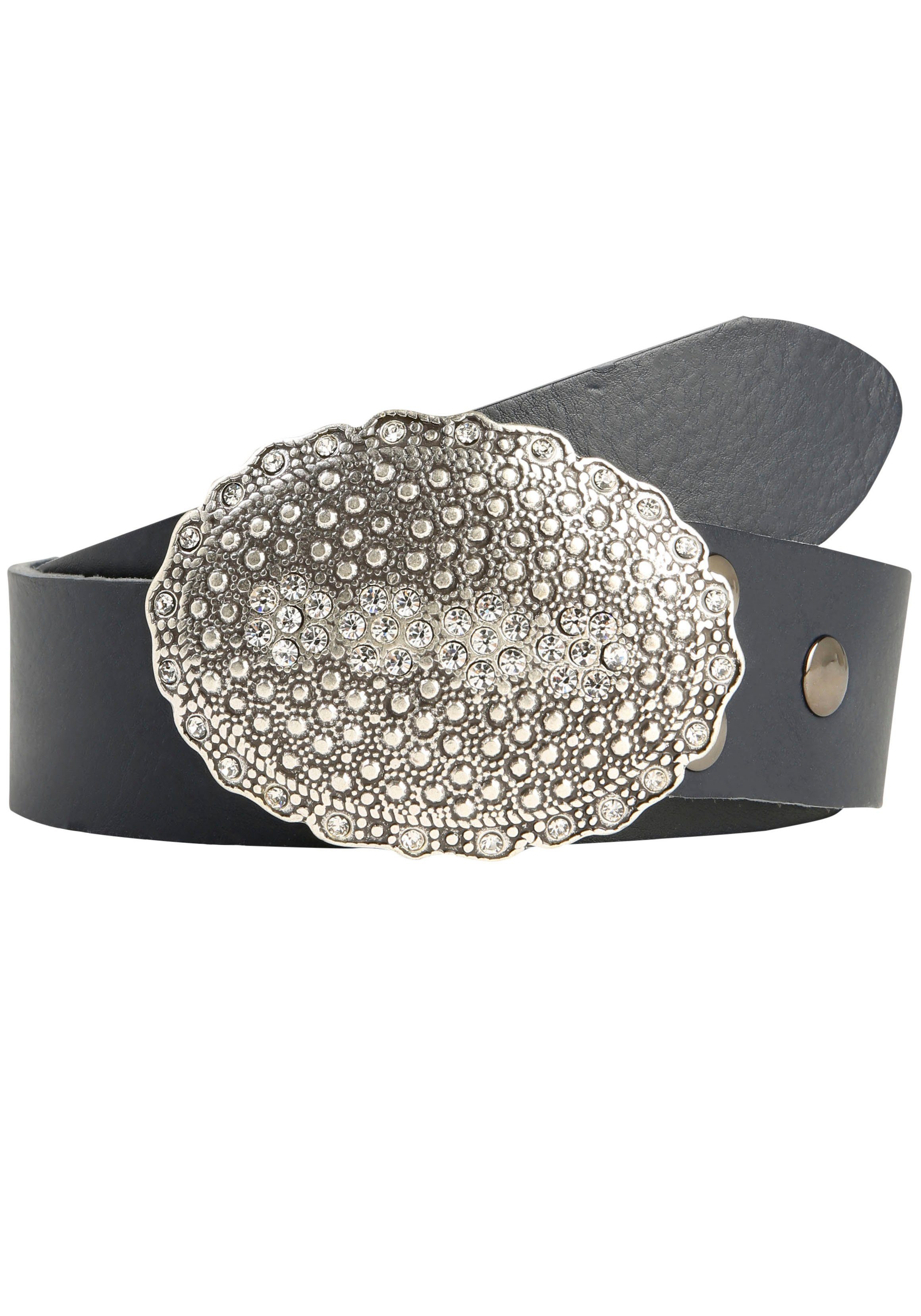 RETTUNGSRING by showroom 019° Leren riem met verwisselbare sluiting "ovaal nieten met strass" dames brede riemen maat 80 blauw