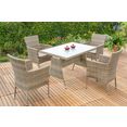 merxx tuin-eethoek trentino tafel en 4 stapelstoelen met zitkussen (9-delig) beige