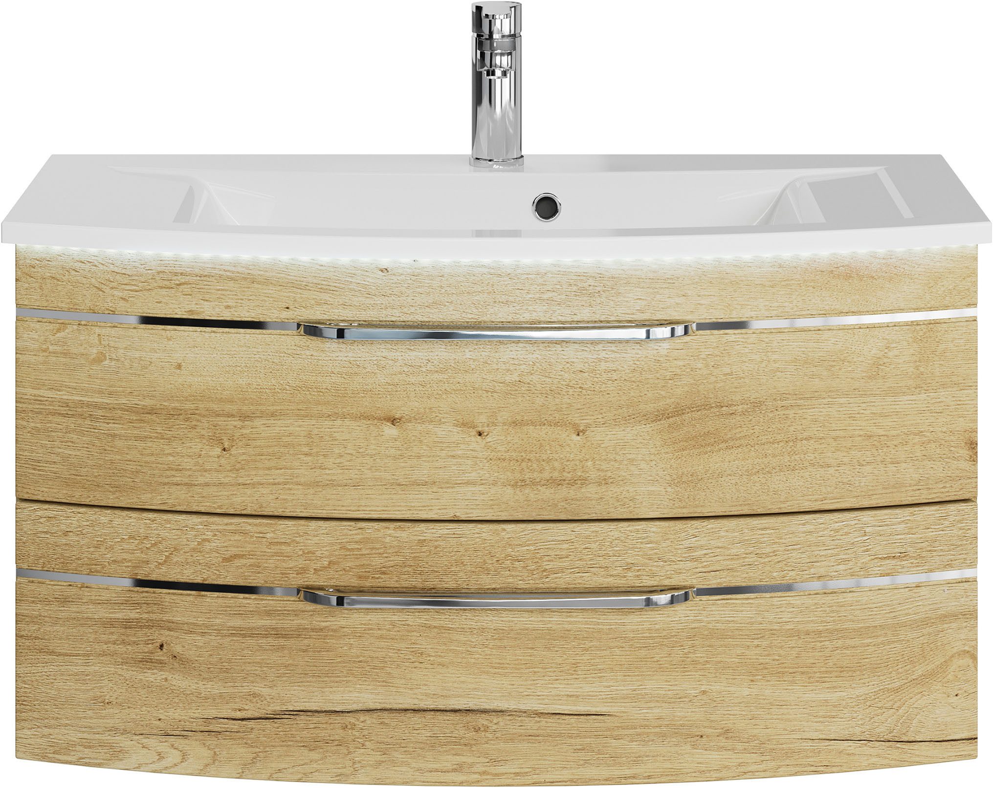 Saphir Badmeubelset Serie 7045 2-delig, mineraalmarmeren wastafel met led-spiegelkast (set, 2 stuks)
