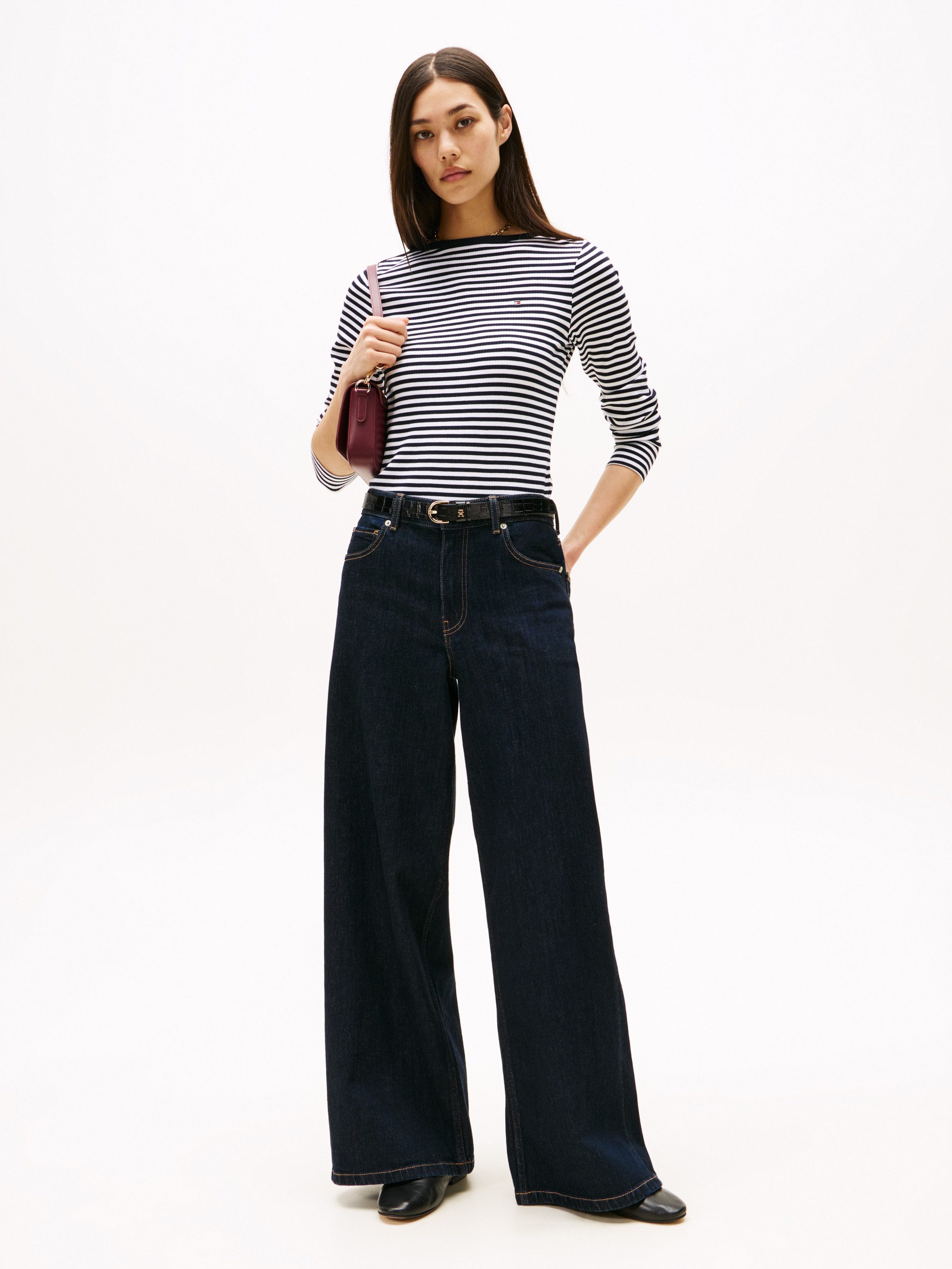 Tommy Hilfiger Shirt met lange mouwen SLIM 5X2 RIB BOAT-NK LS met boothals en ribstructuur