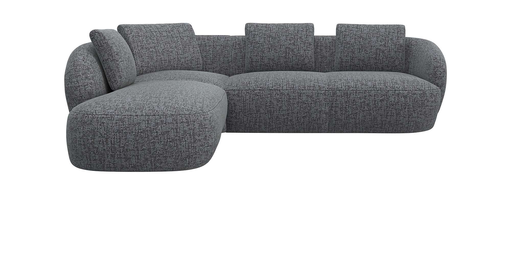 FLEXLUX Hoekbank Torino, rond, L-vorm, bankhoek met ottomane Modern, organisch bankontwerp, koudschuim, golfvering grijs, hoekbanken, lange Ottomane