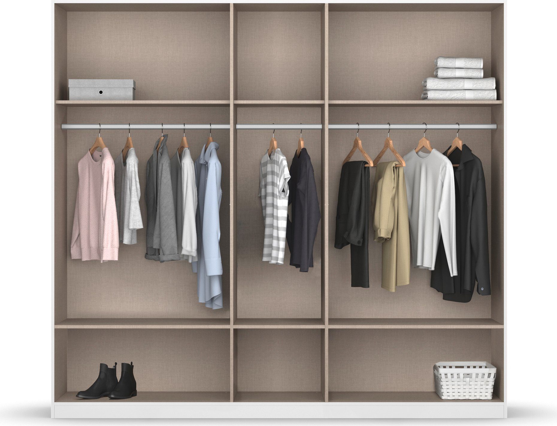 rauch Draaideurkast Kledingkast kast garderobe waskast BARI met spiegel met lades en moderne greep in grijs metallic made in germany