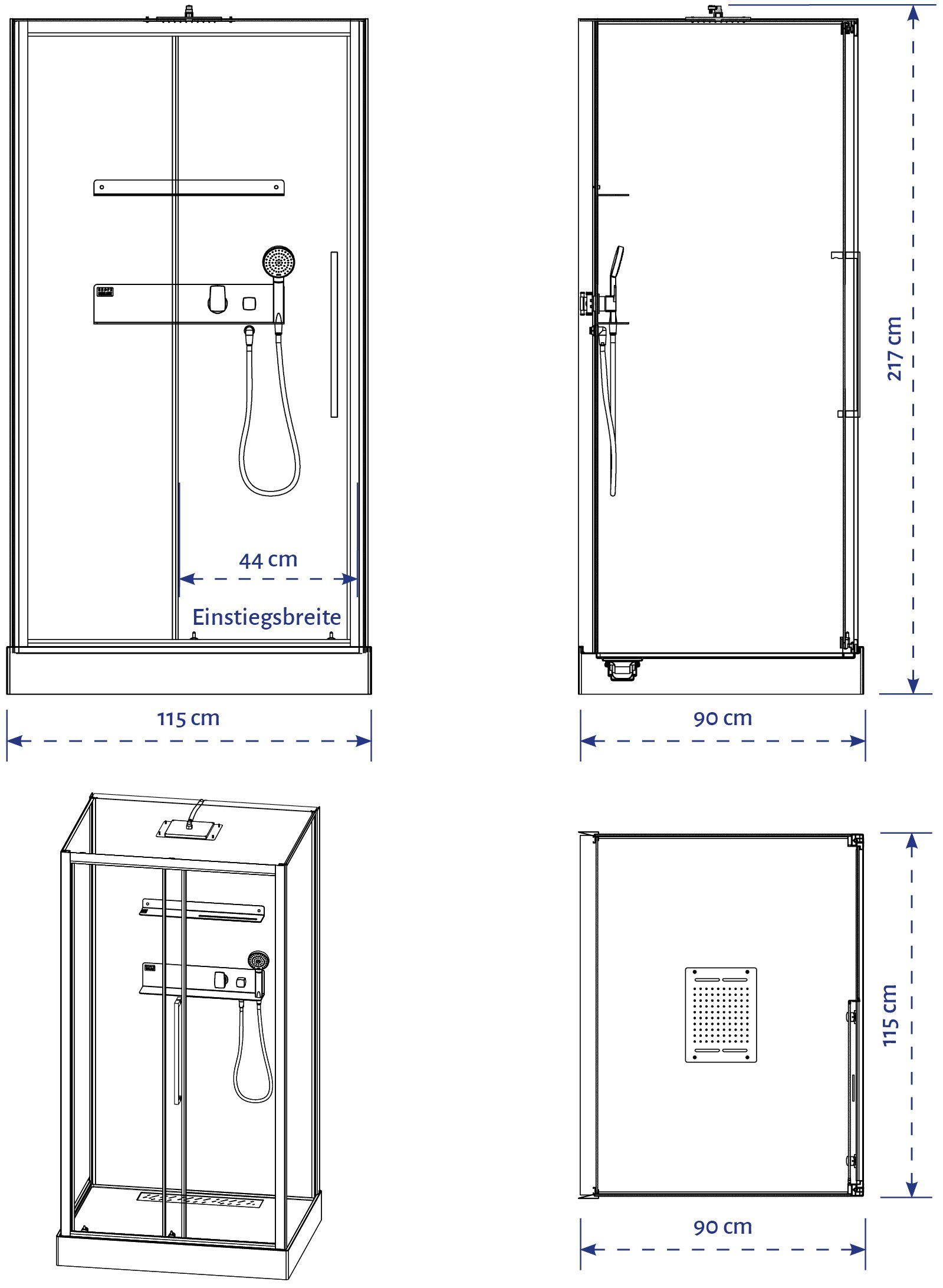 Marwell Complete douche White Isle inclusief kranen, 115 cm x 90 cm