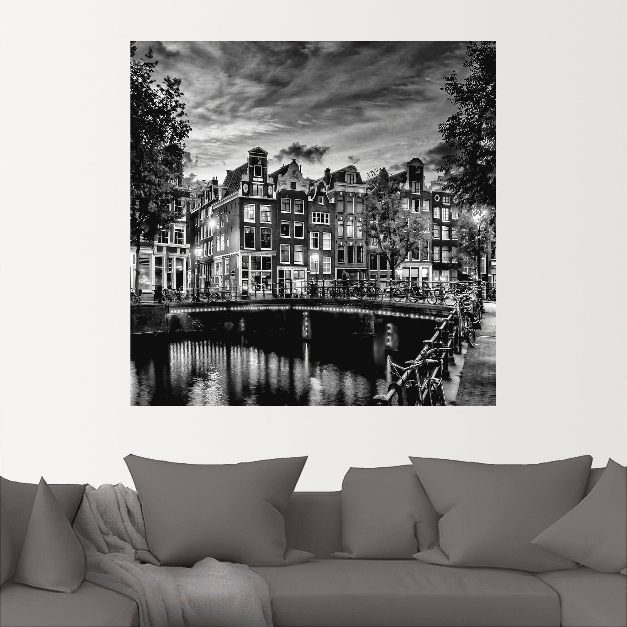 Artland Artprint Amsterdam avondidylle als artprint op linnen, poster, muursticker in verschillende maten