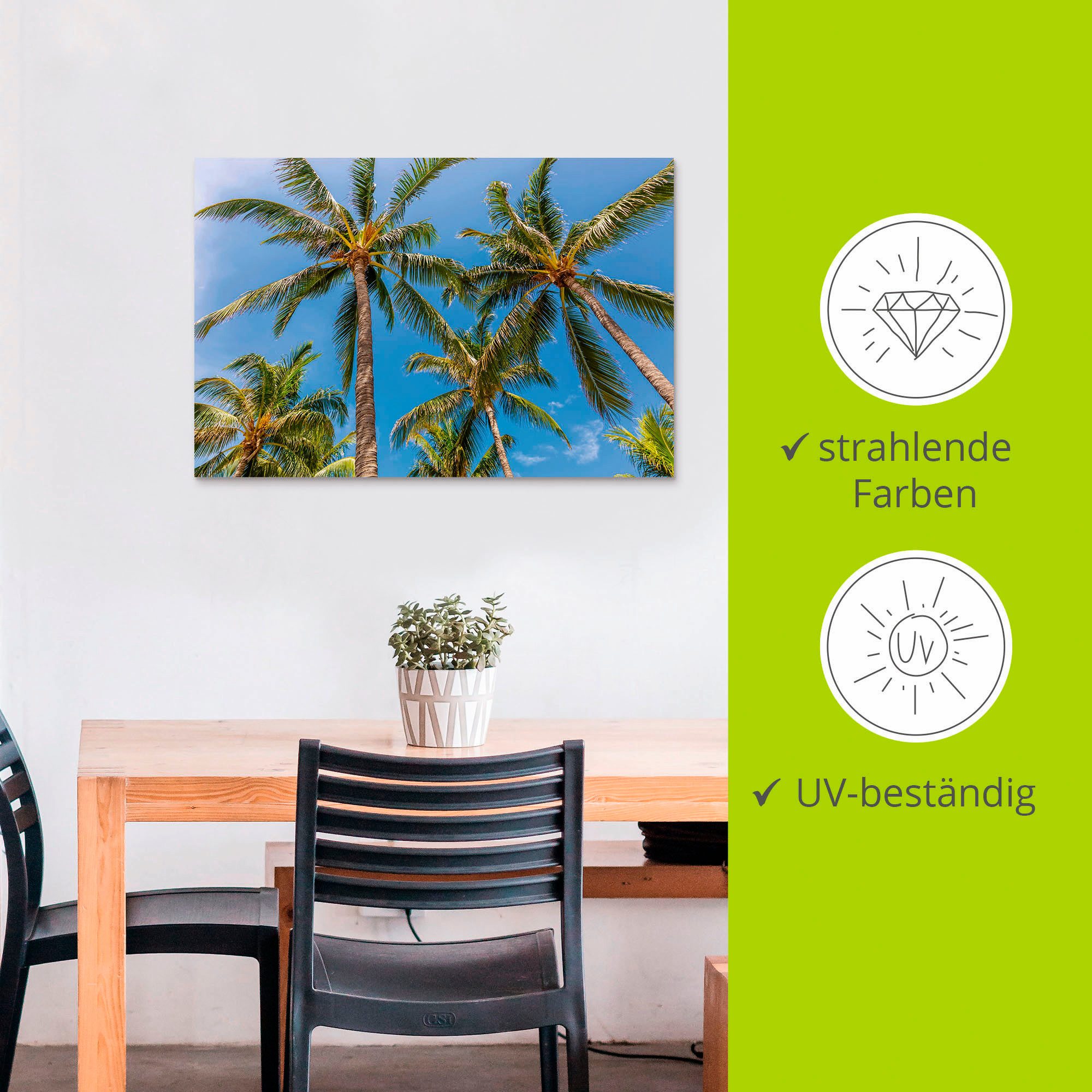 Artland Artprint Palmbomen op het strand als aluminiumfoto, buitenfoto in verschillende maten