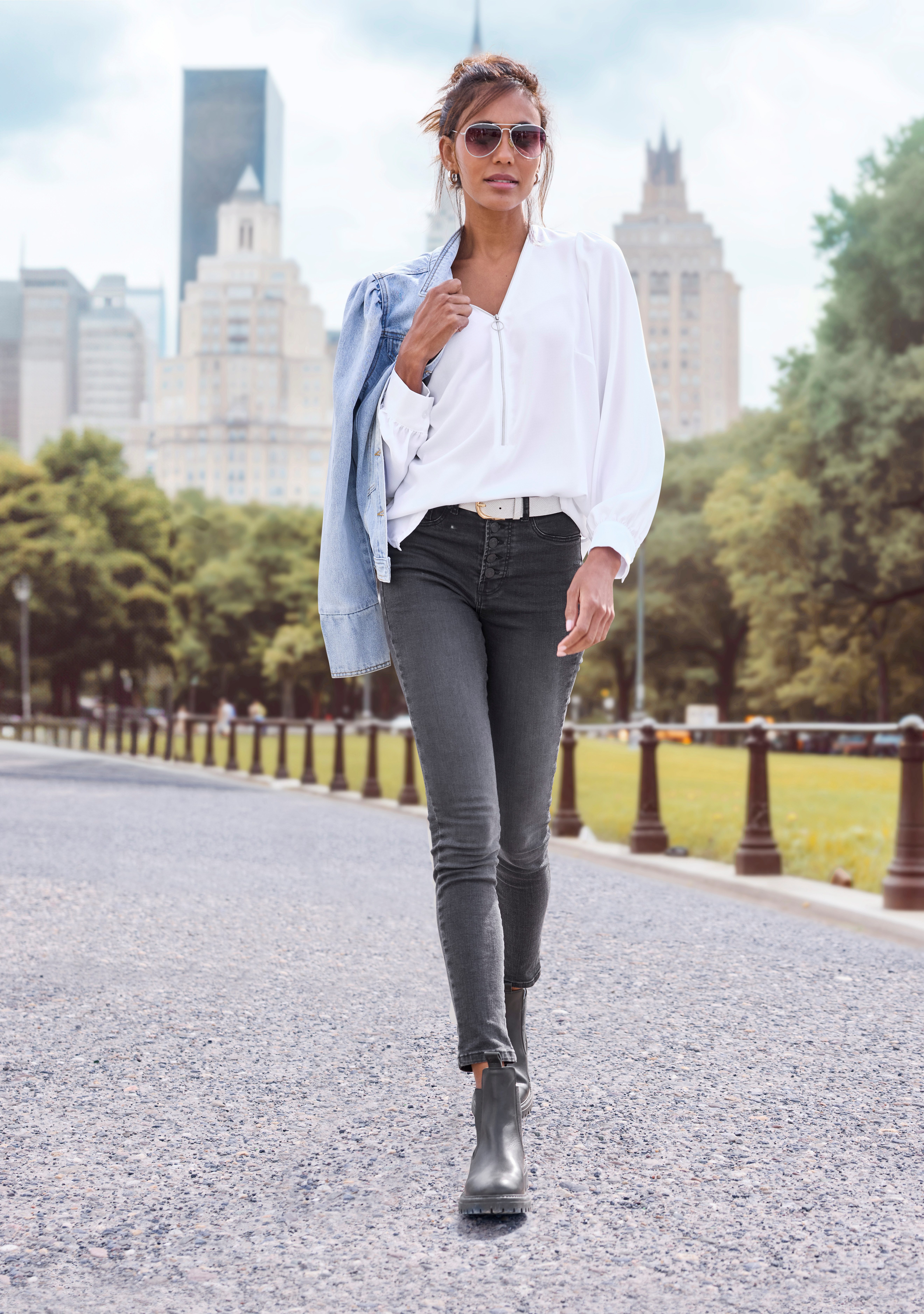 Lascana Blouse met lange mouwen met ritsdetail, elegante damesblouse