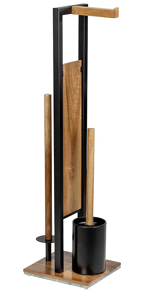 WENKO Toiletset Model Rivalta Acacia geïntegreerde toiletpapierhouder en wc-borstelhouder, acaciahout