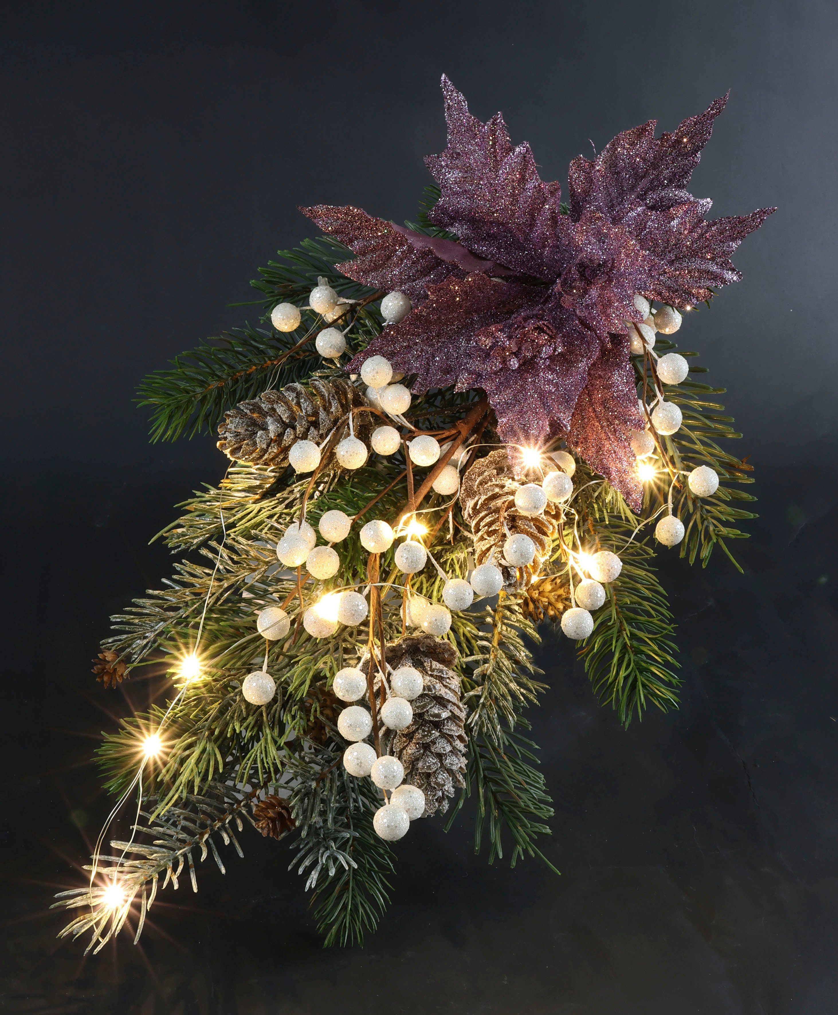 I.GE.A. Winterse kunstplant Arrangement, poinsettia met LED verlichting, kerstdecoratie,