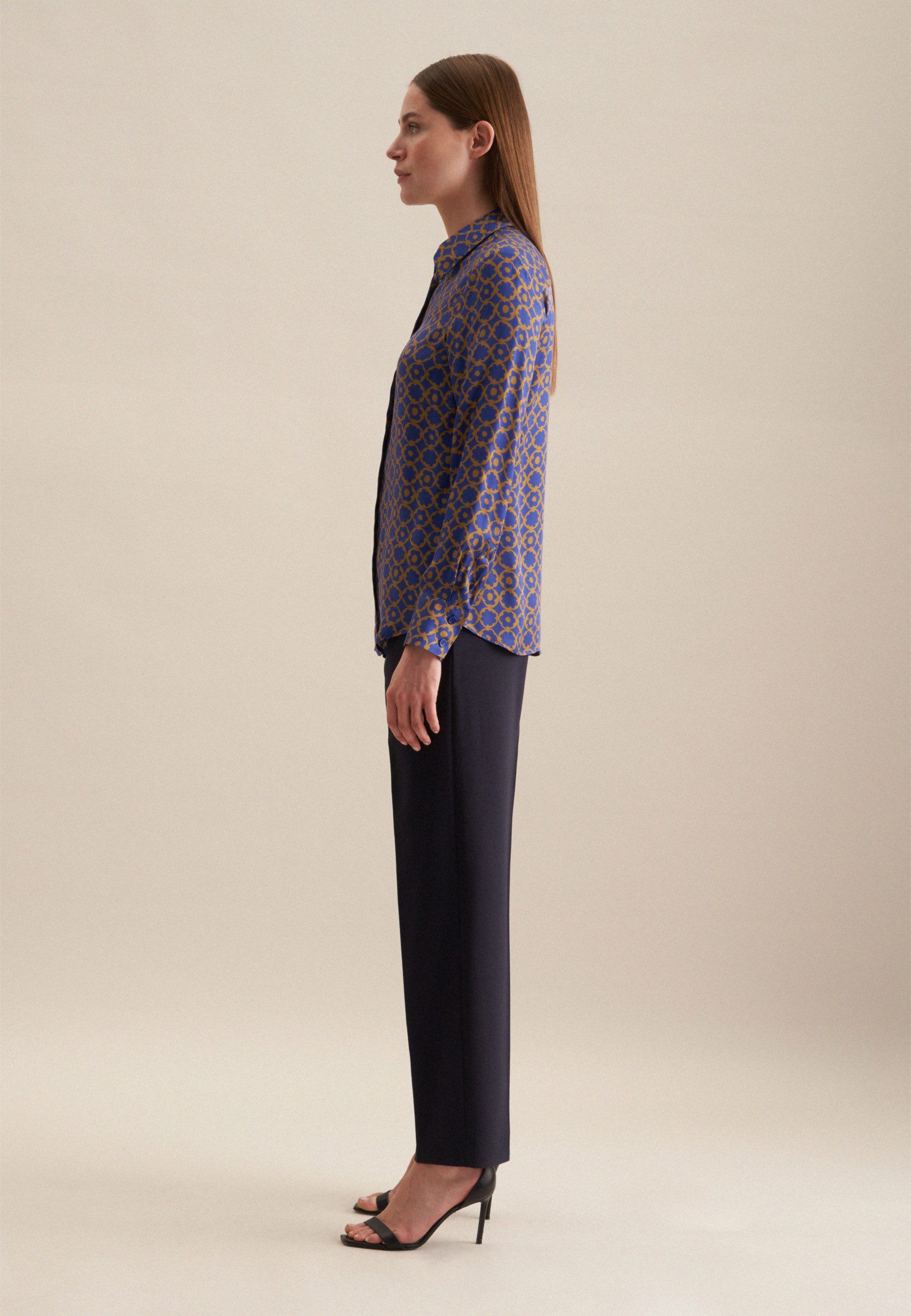 seidensticker Overhemdblouse Zwarte roos Lange mouwen kraag print