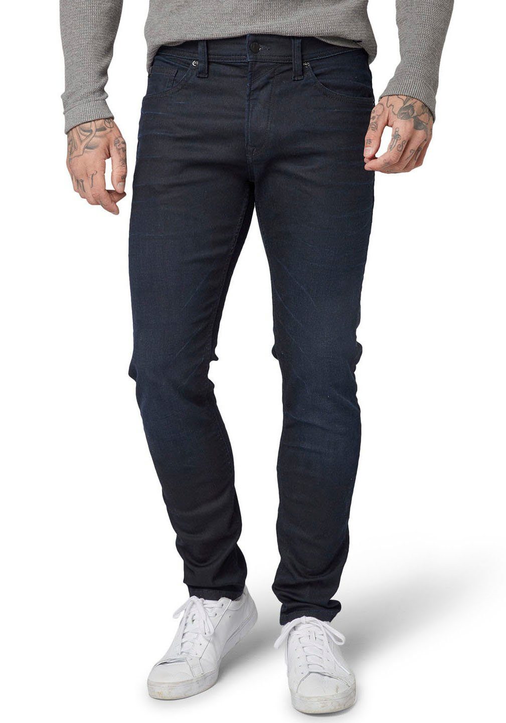 Tom Tailor Denim 5-pocket jeans PIERS met geruit patroon heren slim fit jeans maat 36 blauw