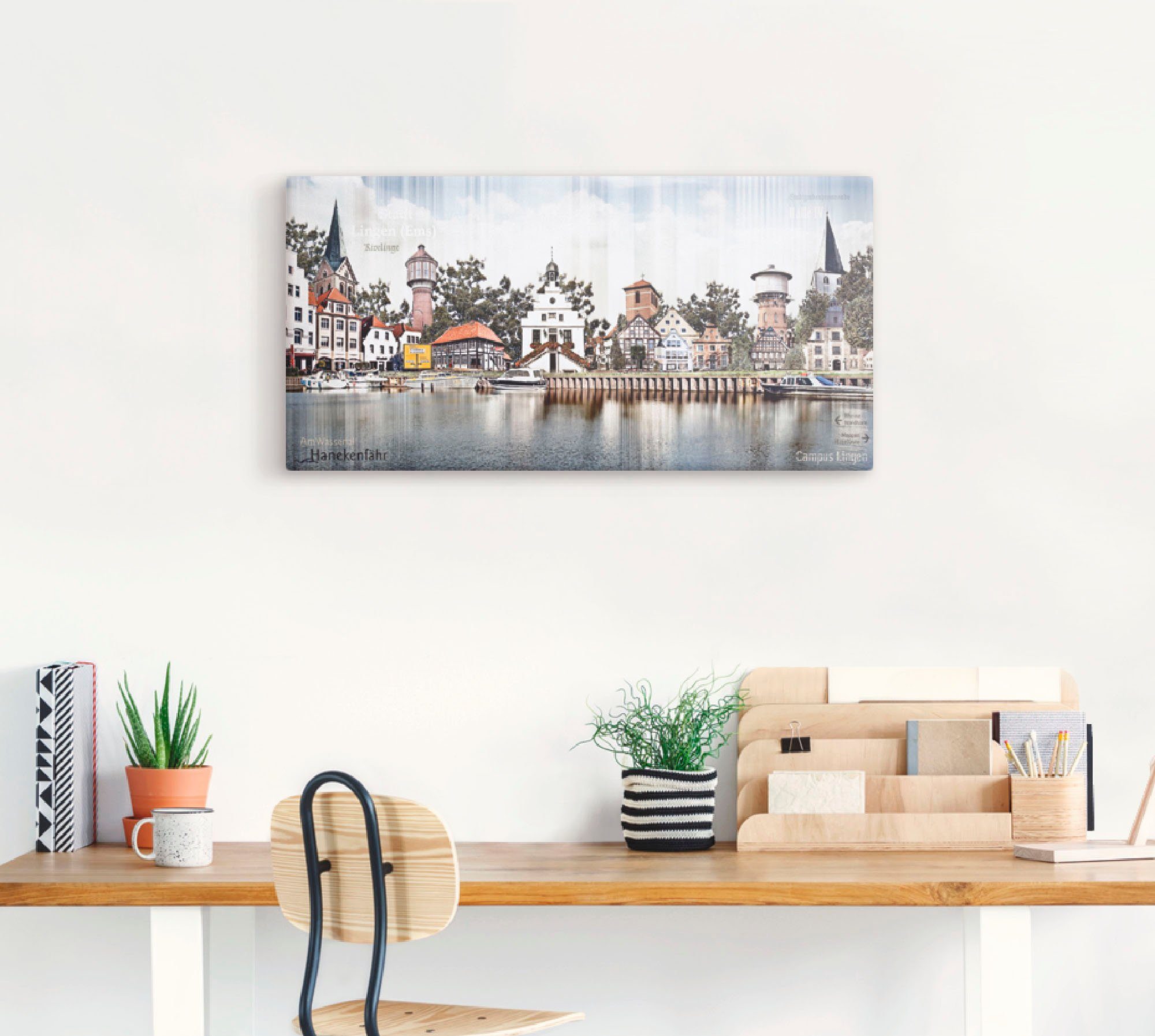 Artland Artprint op linnen Lingen Eems skyline collage