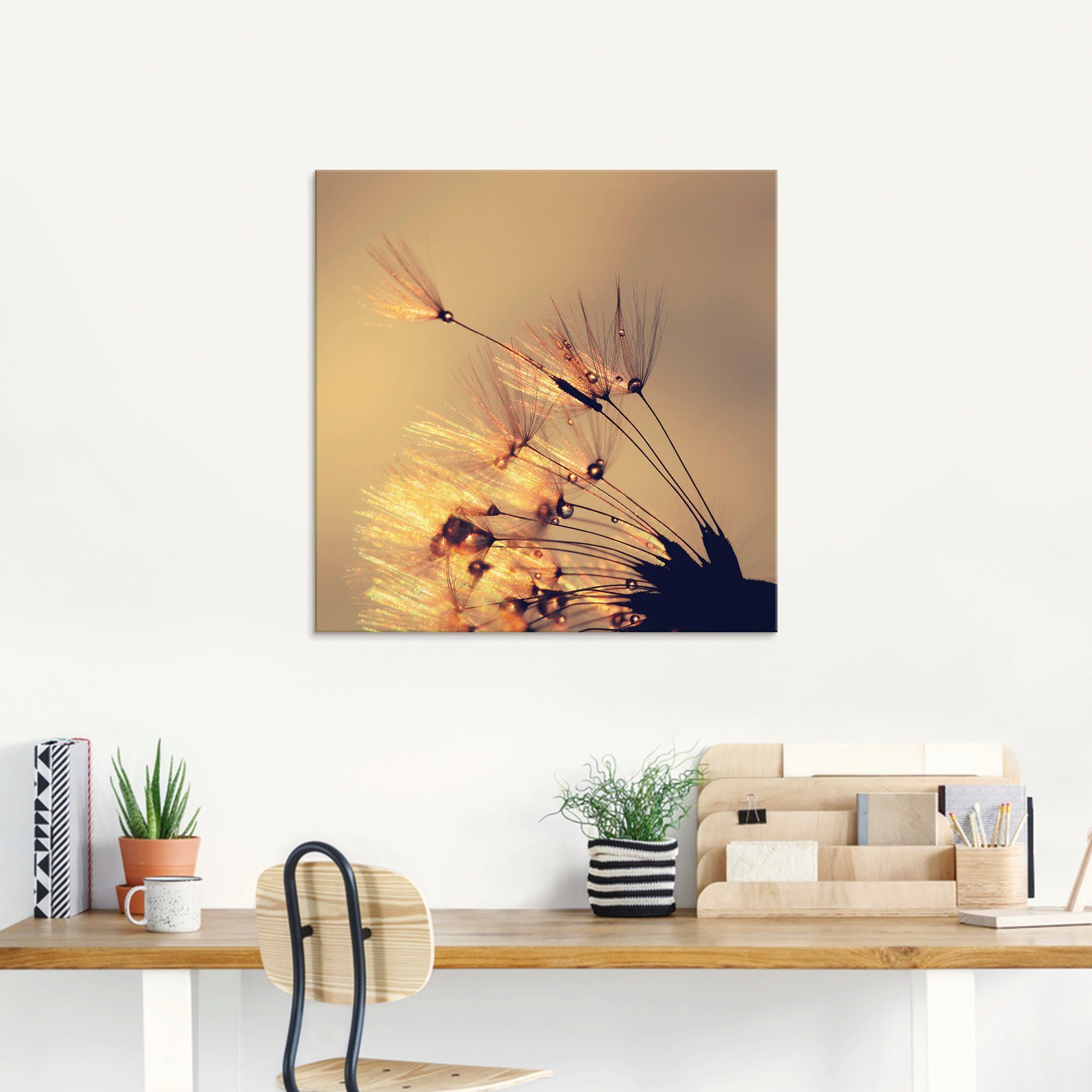 Artland Print op glas Pluizenbol goudkleurige pluimen