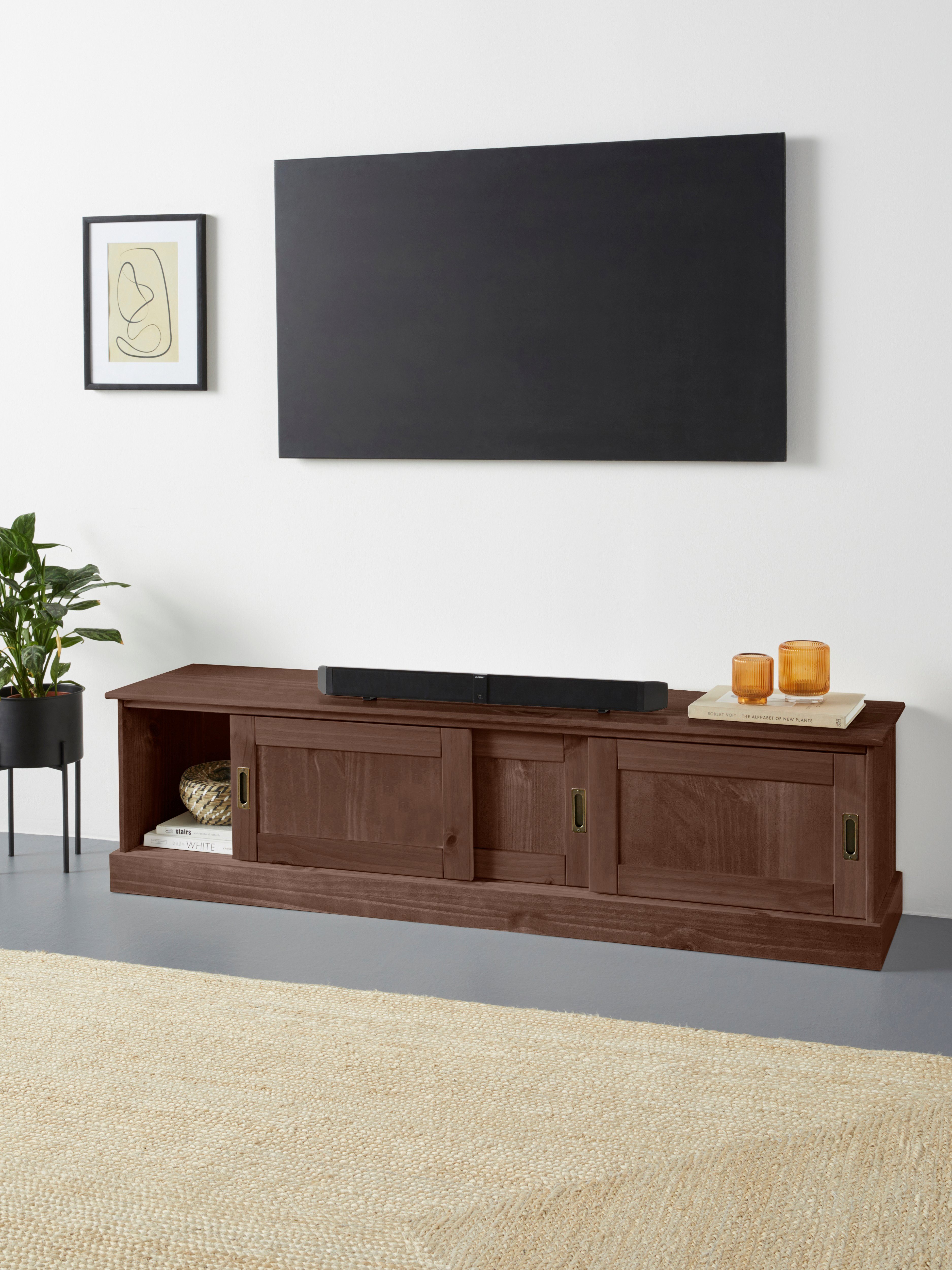 Home affaire Tv-meubel Schröder Commode met 3 schuifdeuren, van massief dennenhout
