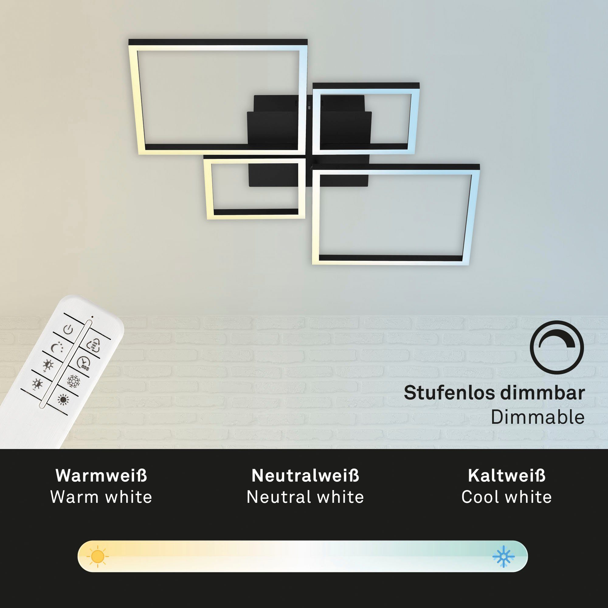 Briloner Leuchten Led-plafondlamp 3093018 FRAME Plafondlamp, 75x46,7x7,5 cm, chroom-aluminium, 38W, woonkamer, slaapkamer