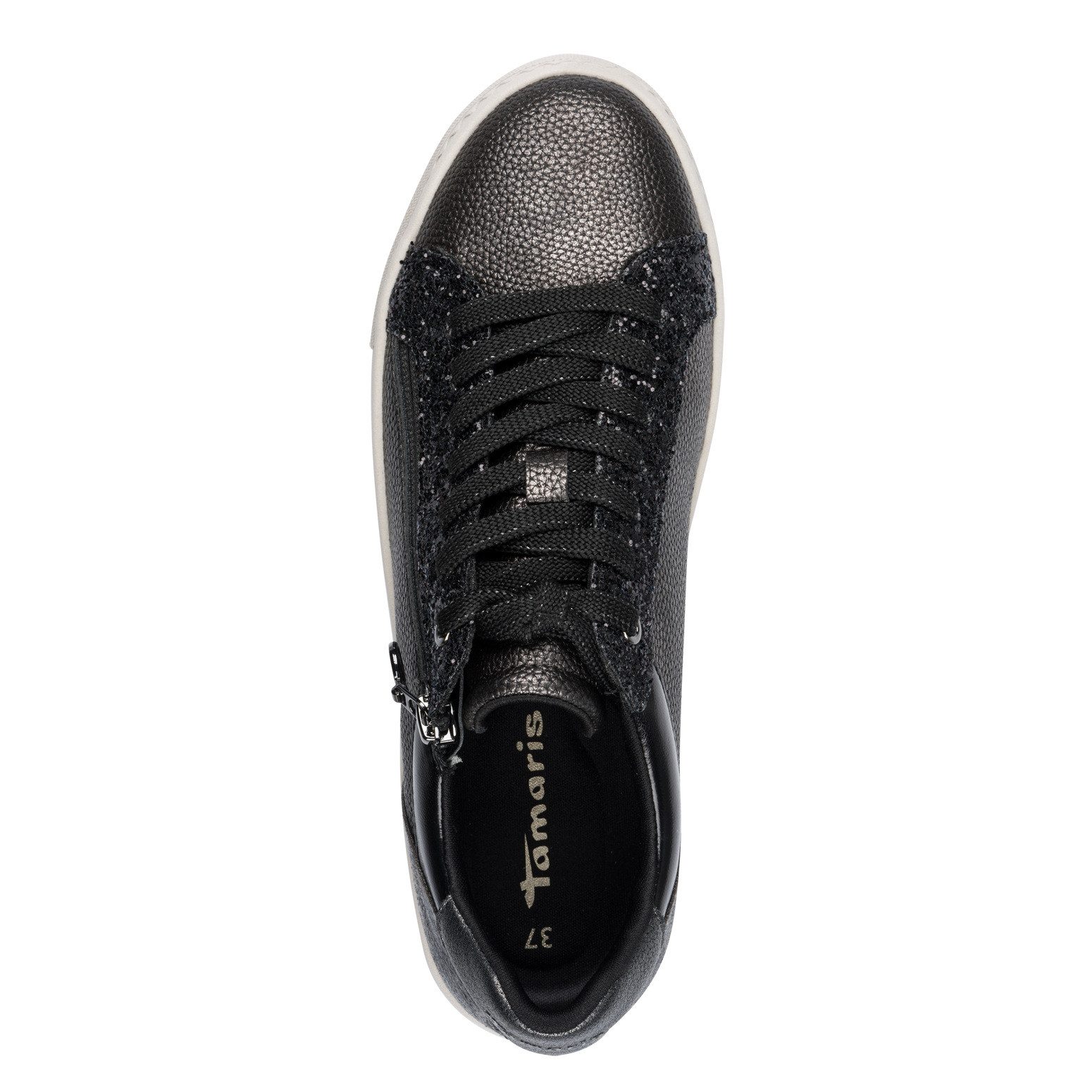 Tamaris Plateausneakers , vrijetijdsschoen, halfschoen, veterschoen met inzetten en glinsterdetails
