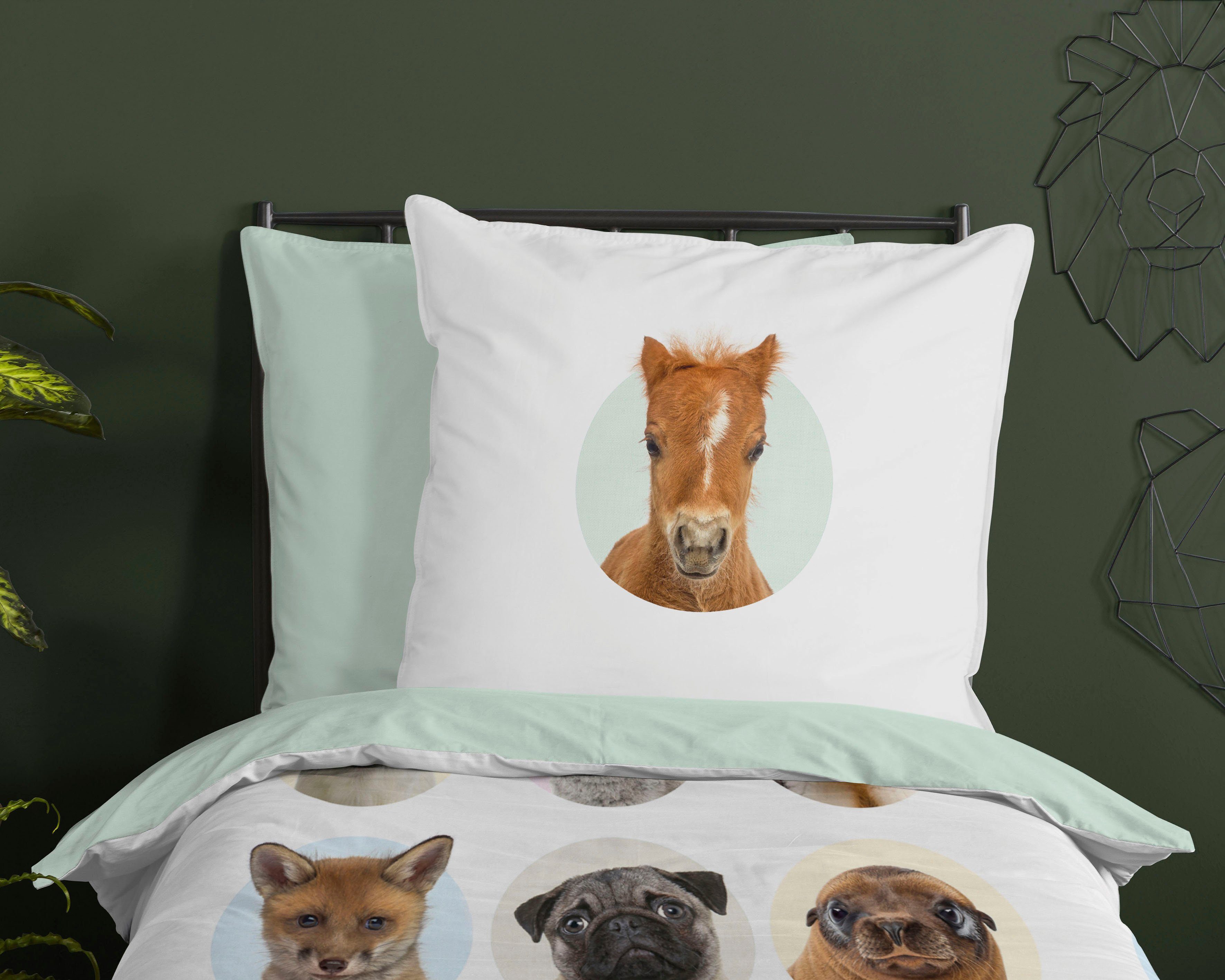 good morning Kinderovertrekset Younganimals 100% katoen, 135x200, rits, omkeerbaar, kind, dier (2-delig)