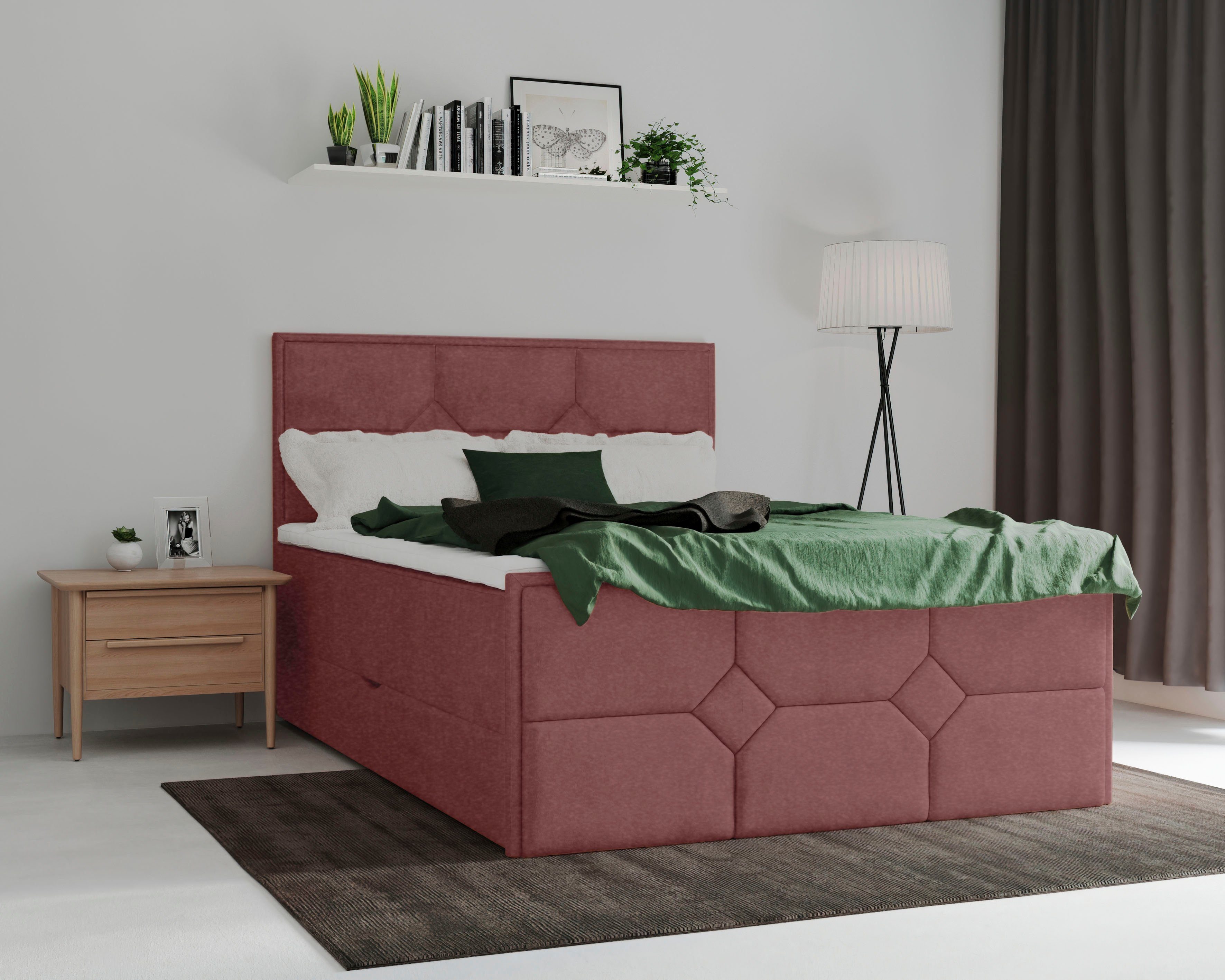 Leonique Boxspring Ambre met pocketveringsmatras boxsprings roze