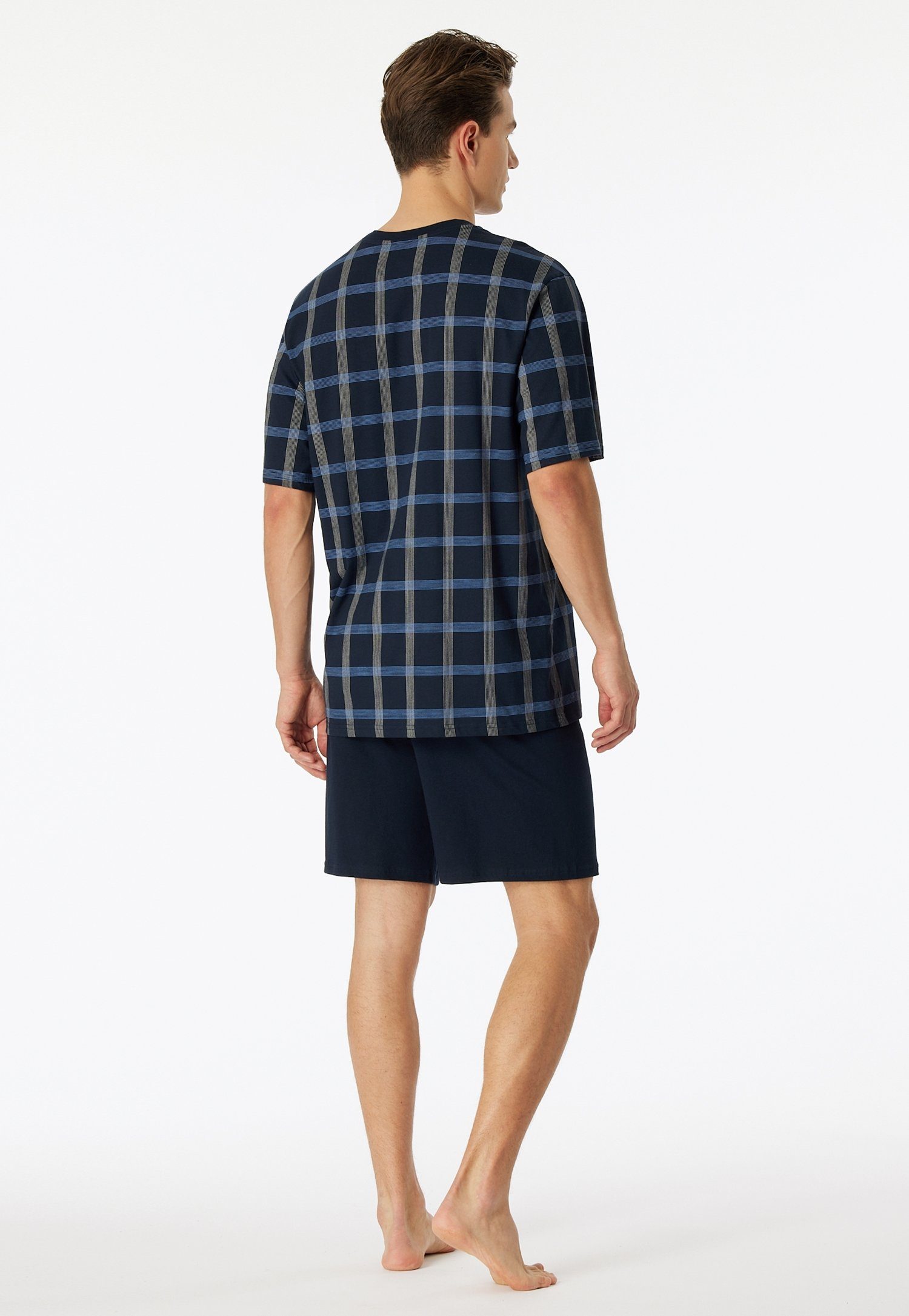 Schiesser Shortama Comfort Nightwear met klassiek ruitpatroon, v-hals en opgestikte borstzak (2-delig)