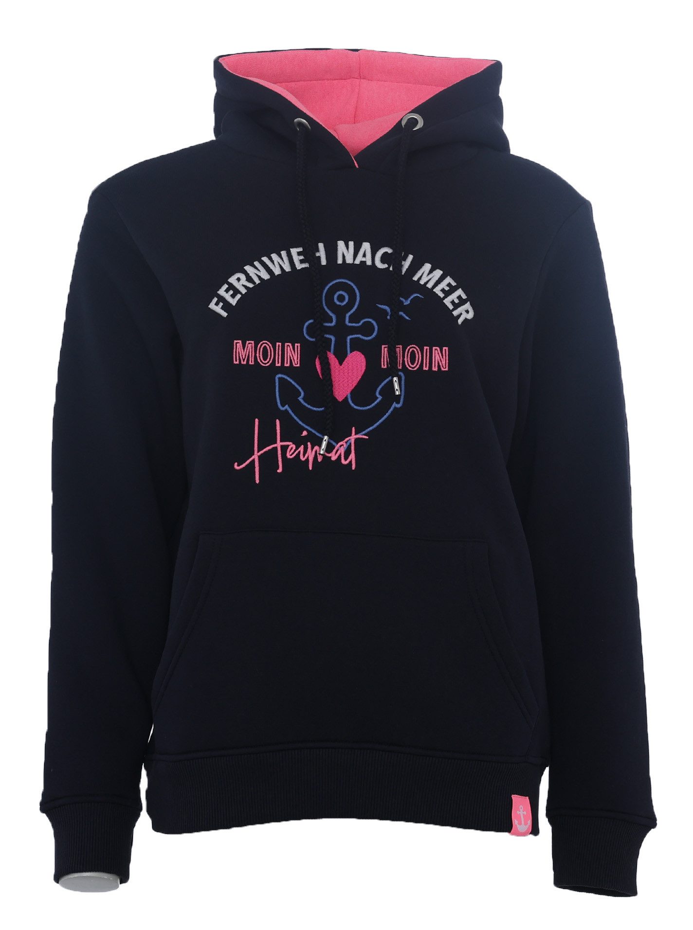 Zwillingsherz Hoodie Verlangen naar de zee met maritieme borduursel, kangoeroezakken