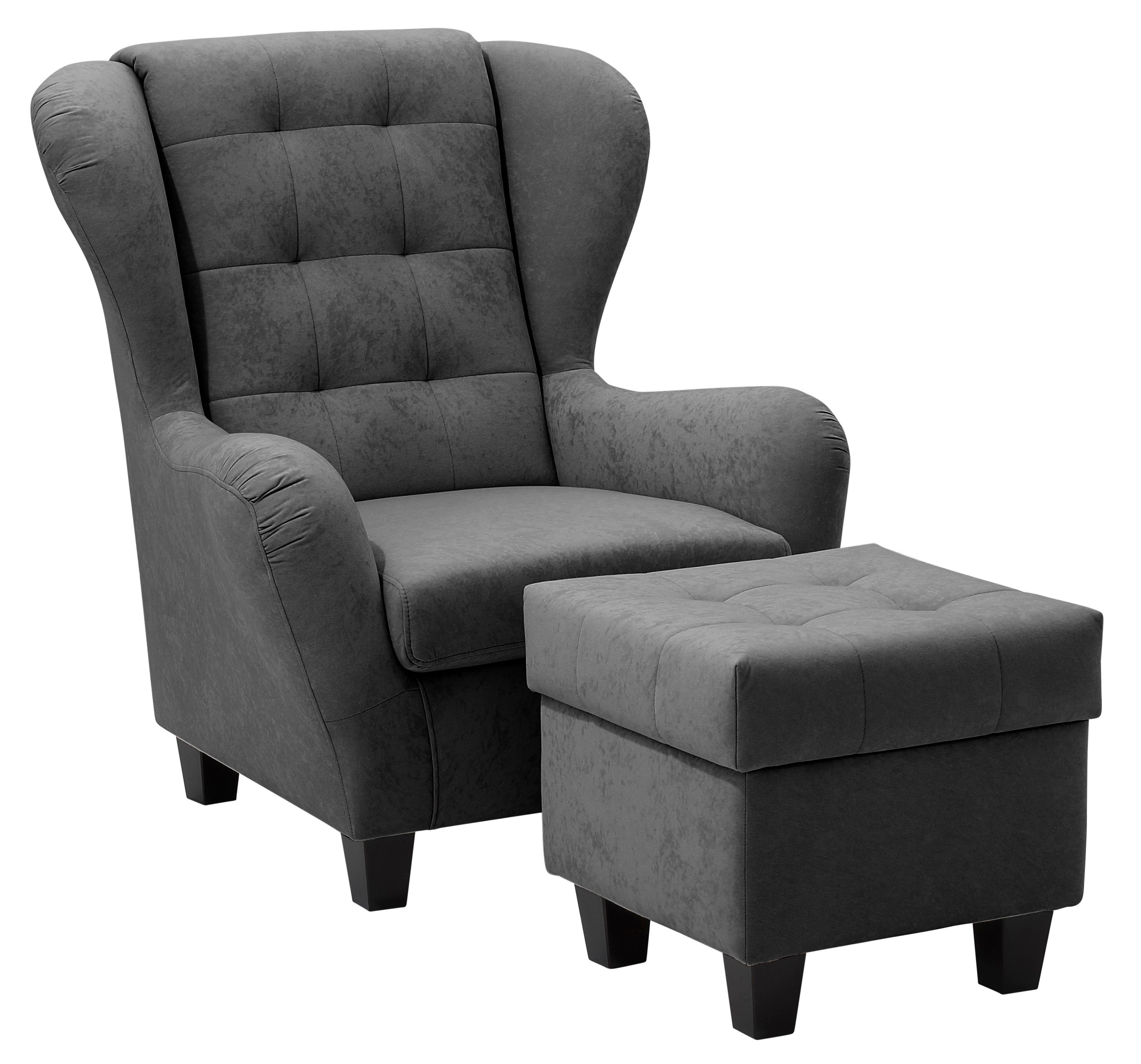 Home affaire Oorfauteuil Alexander incl. hocker, met stiksels, in vele kleuren (2 stuks)