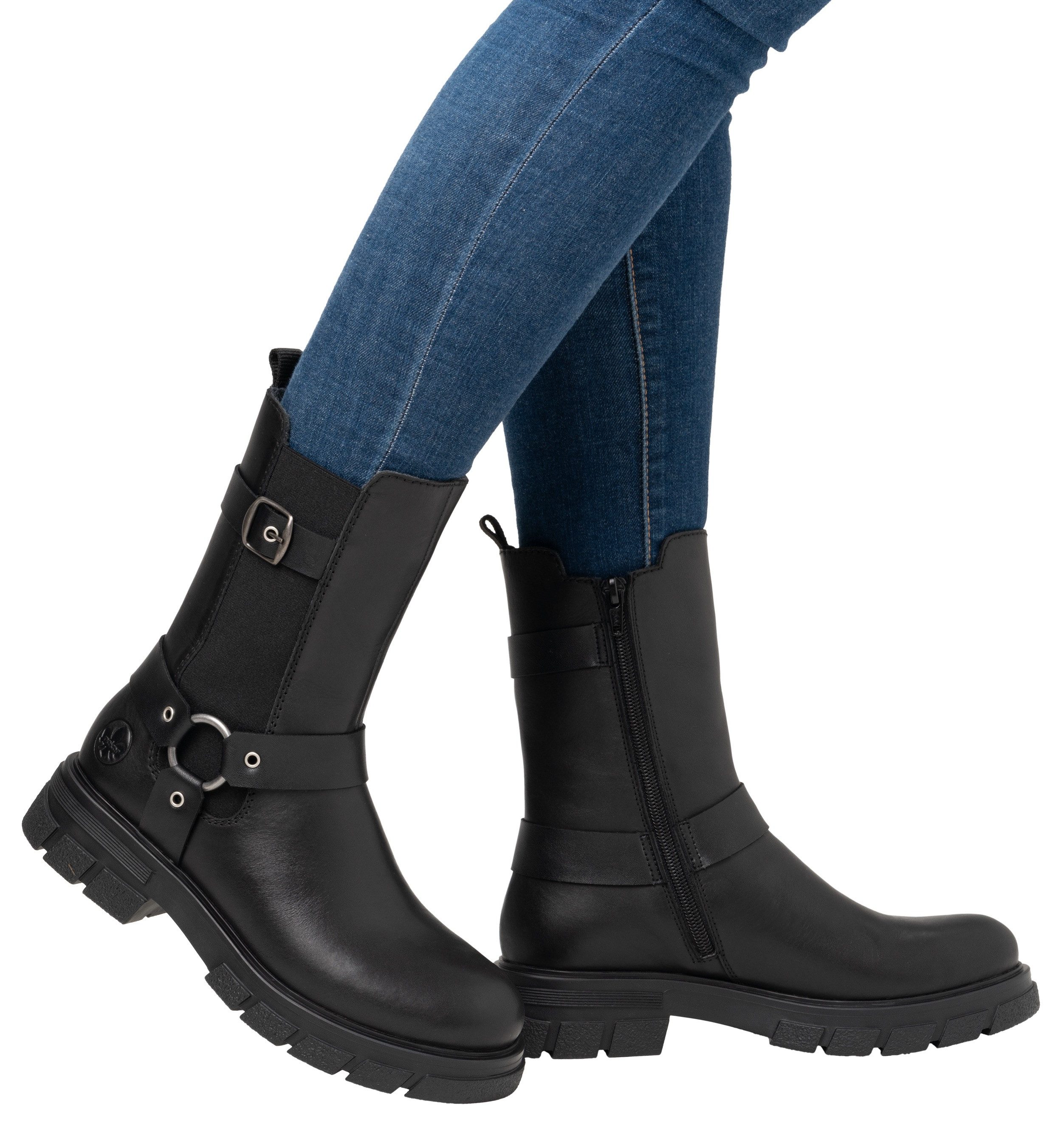 Rieker Chelsea-boots bikerboots, instap enkellaars met binnenrits