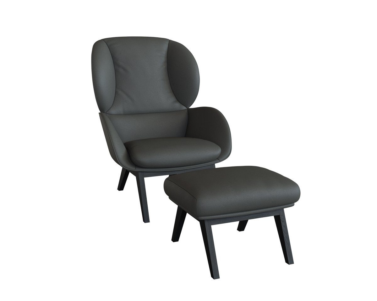 FLEXLUX Oorfauteuil Adria designstoel, loungestoel, Stijl & comfort, organische vorm, zwarte houten voet fauteuils grijs