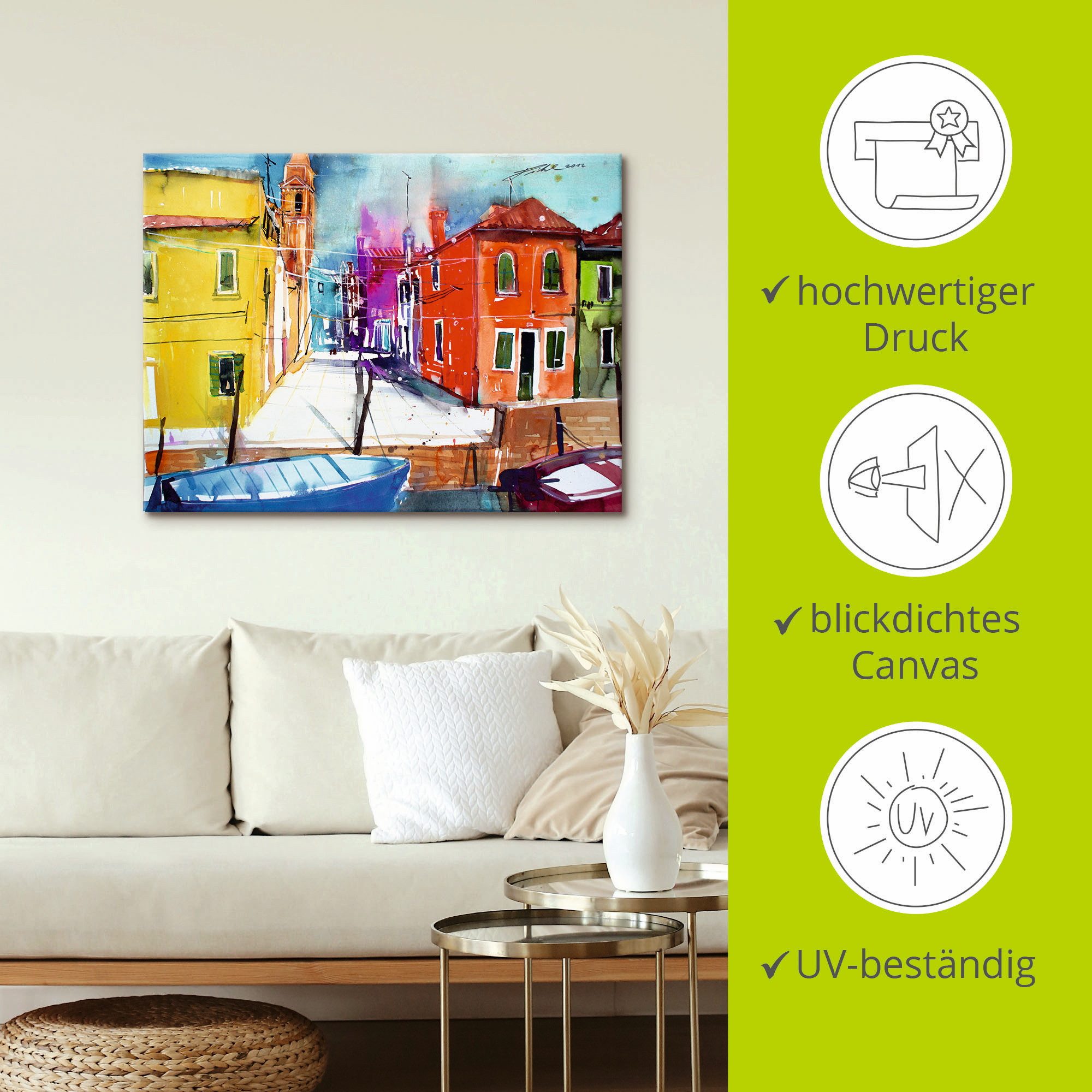 Artland Artprint op linnen Venetië, Burano, Fondamenta del Pizzo