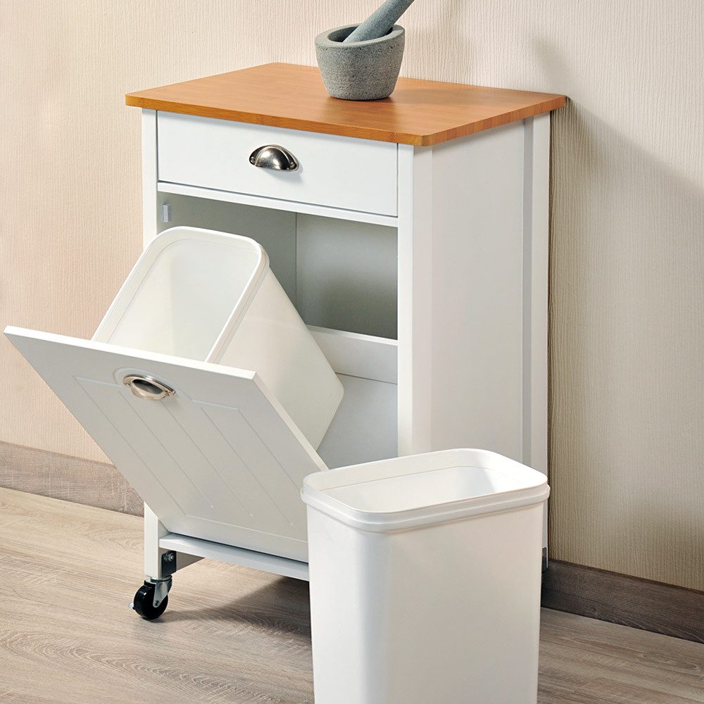 KESPER for kitchen & home Keukentrolley Rollwagen inclusief prullenbak, wit, FSC
