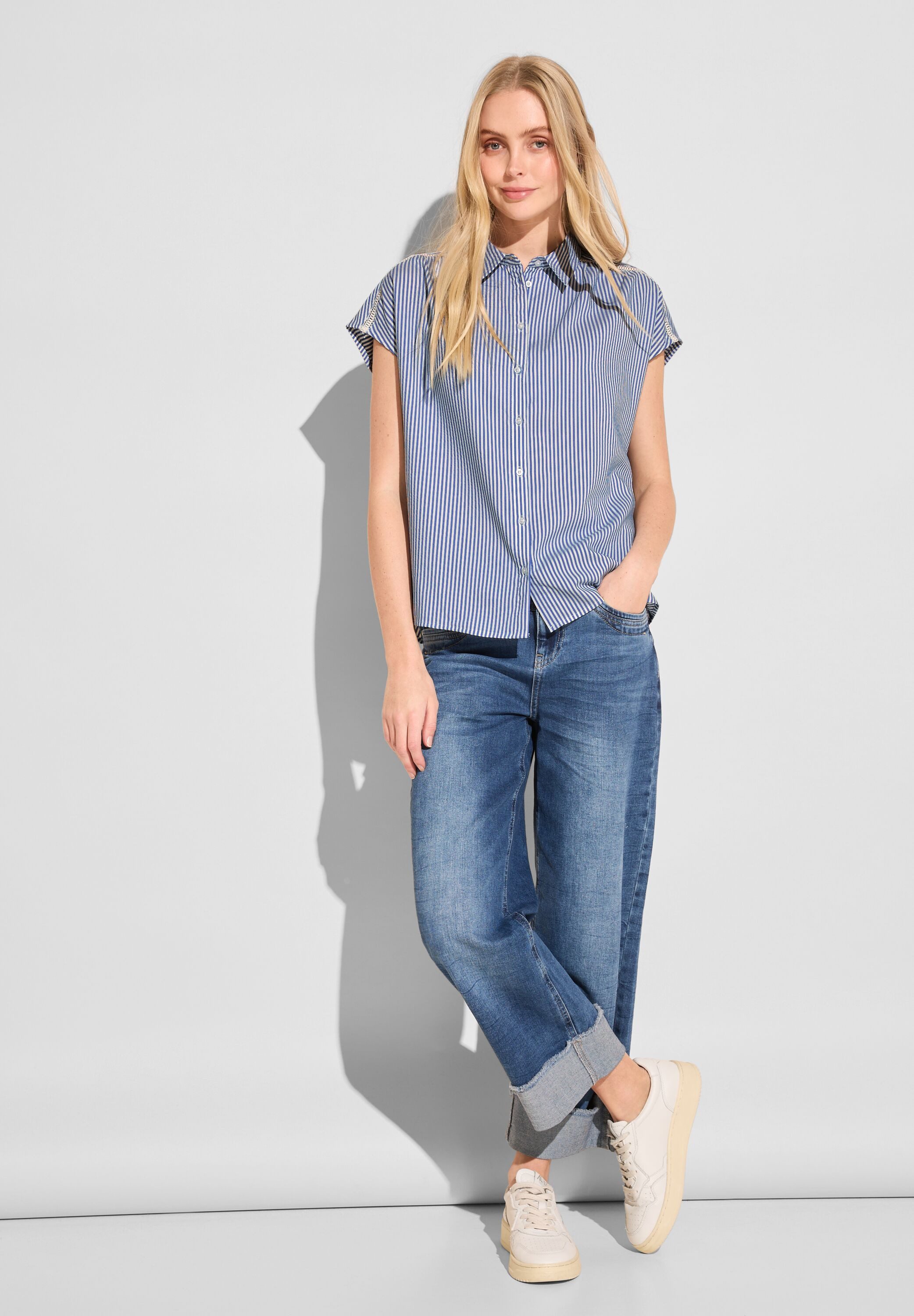 STREET ONE Overhemdblouse met seersucker strepen