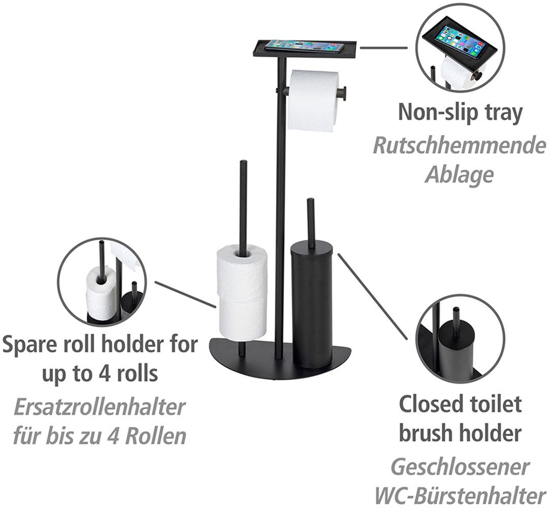 WENKO Toiletset Model Cosenza Neo ruimtebesparende 4-in-1 standaardset met plank, gelakt staal