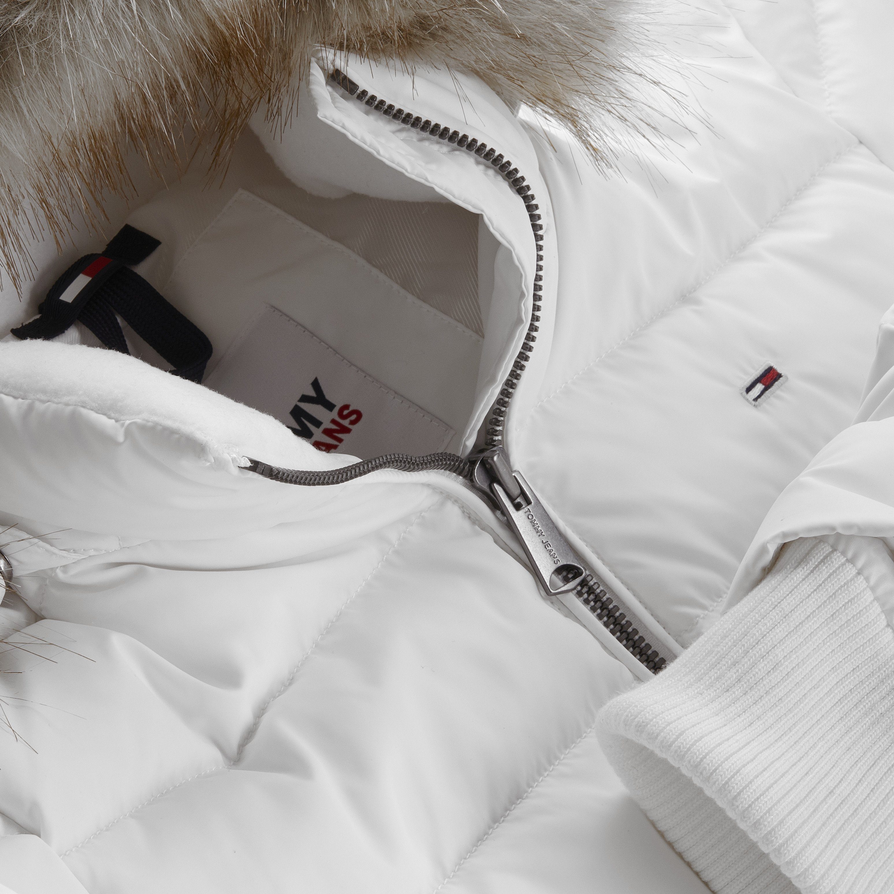 TOMMY JEANS Donsjack BASIC HOODED DOWN JACKET met imitatiebont aan de capuchon & tommy jeans-merklabel