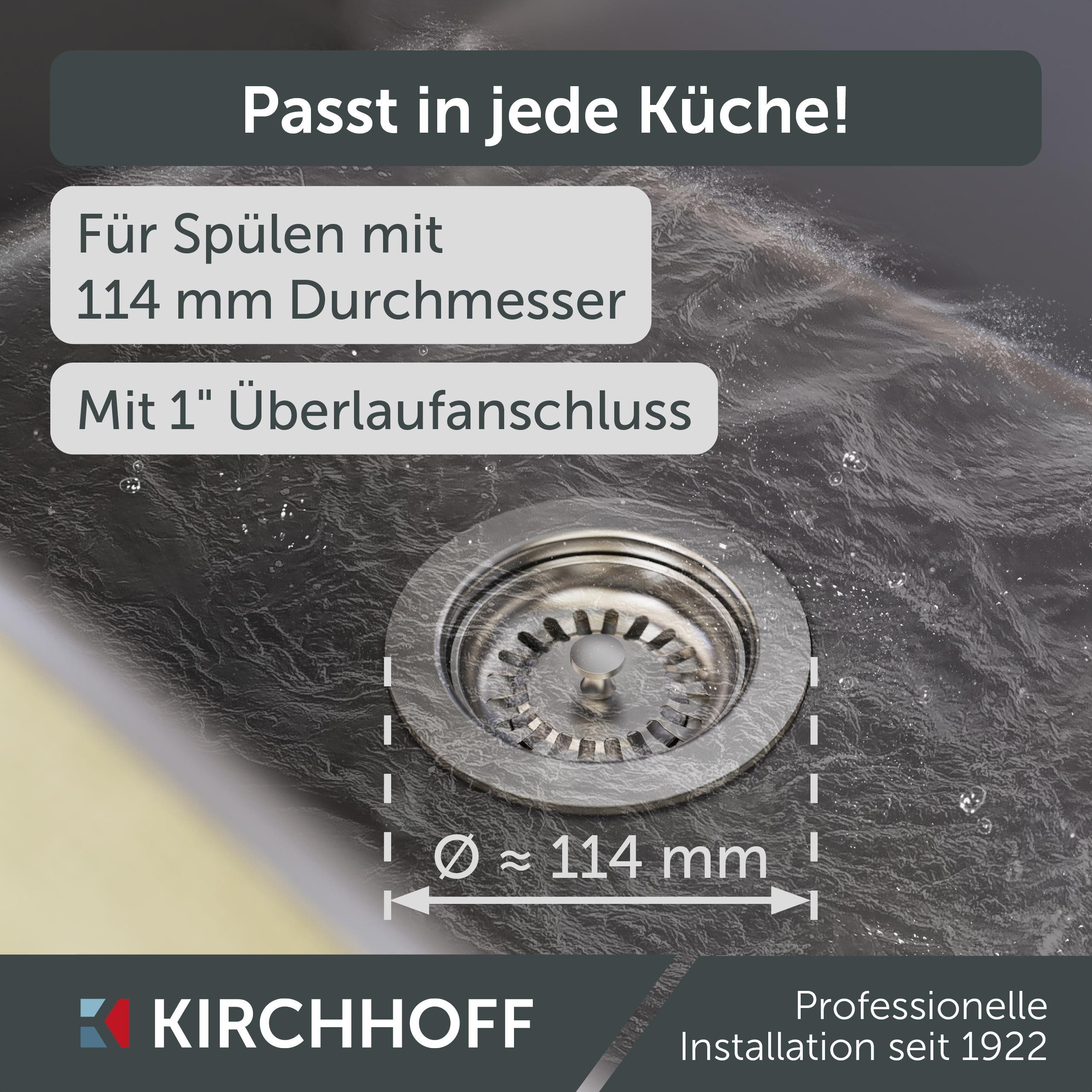 Kirchhoff Afvoerzeef Afvoerplug met overloopaansluiting + draaibevestiging, bowdenkabel, edelstaal