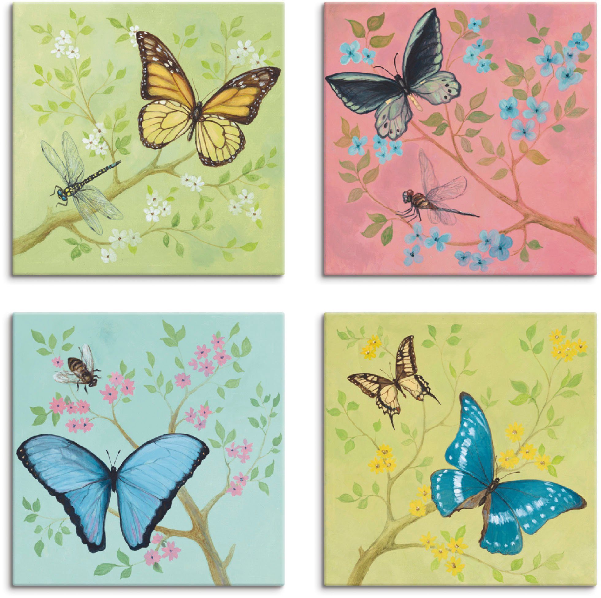 Artland Artprint op linnen Vlinders pastel (4 stuks)