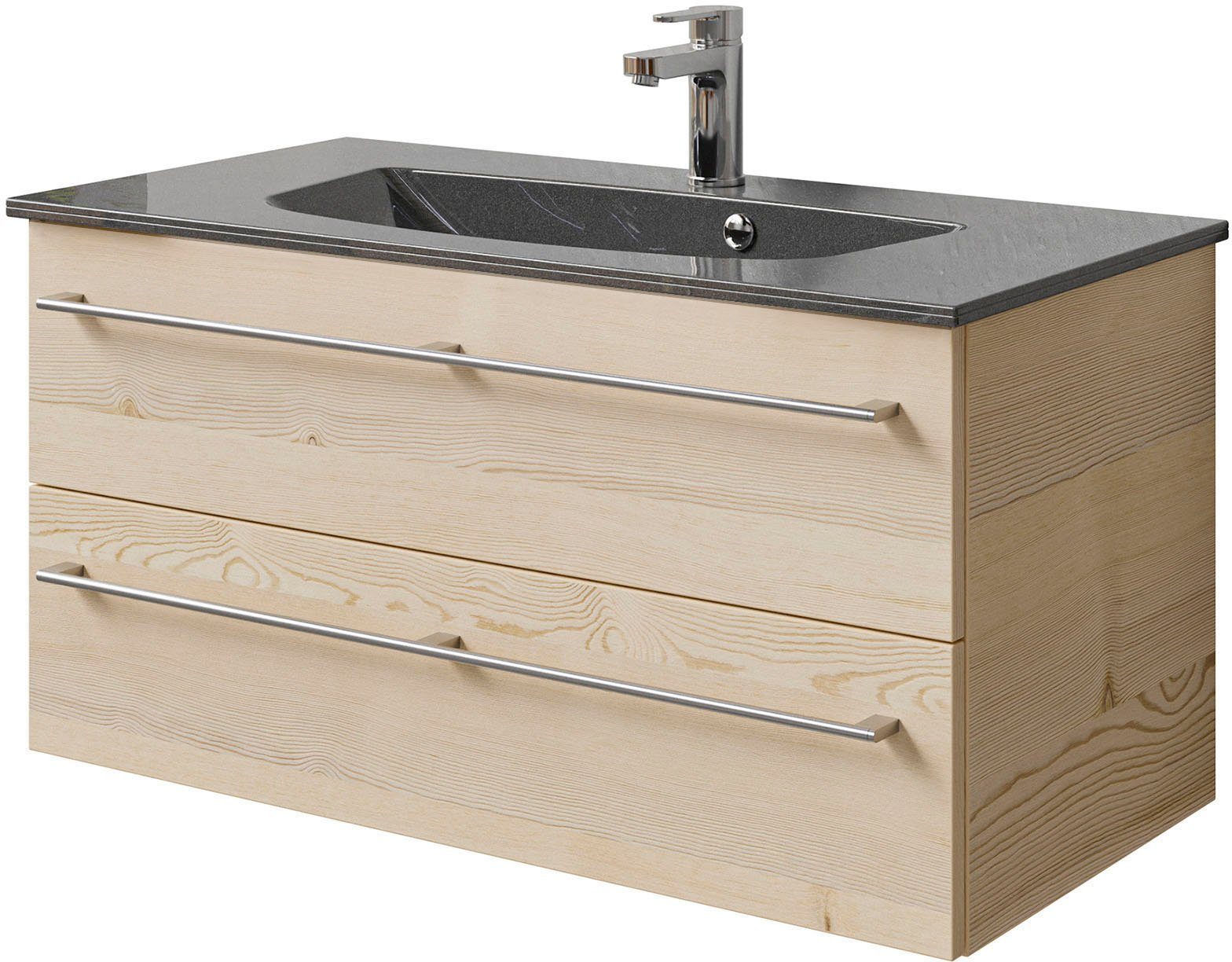 Saphir Wastafelonderkast Serie 6025 Mineralmarmor-Waschtisch mit Unterschrank, 97 cm breit (2-delig)