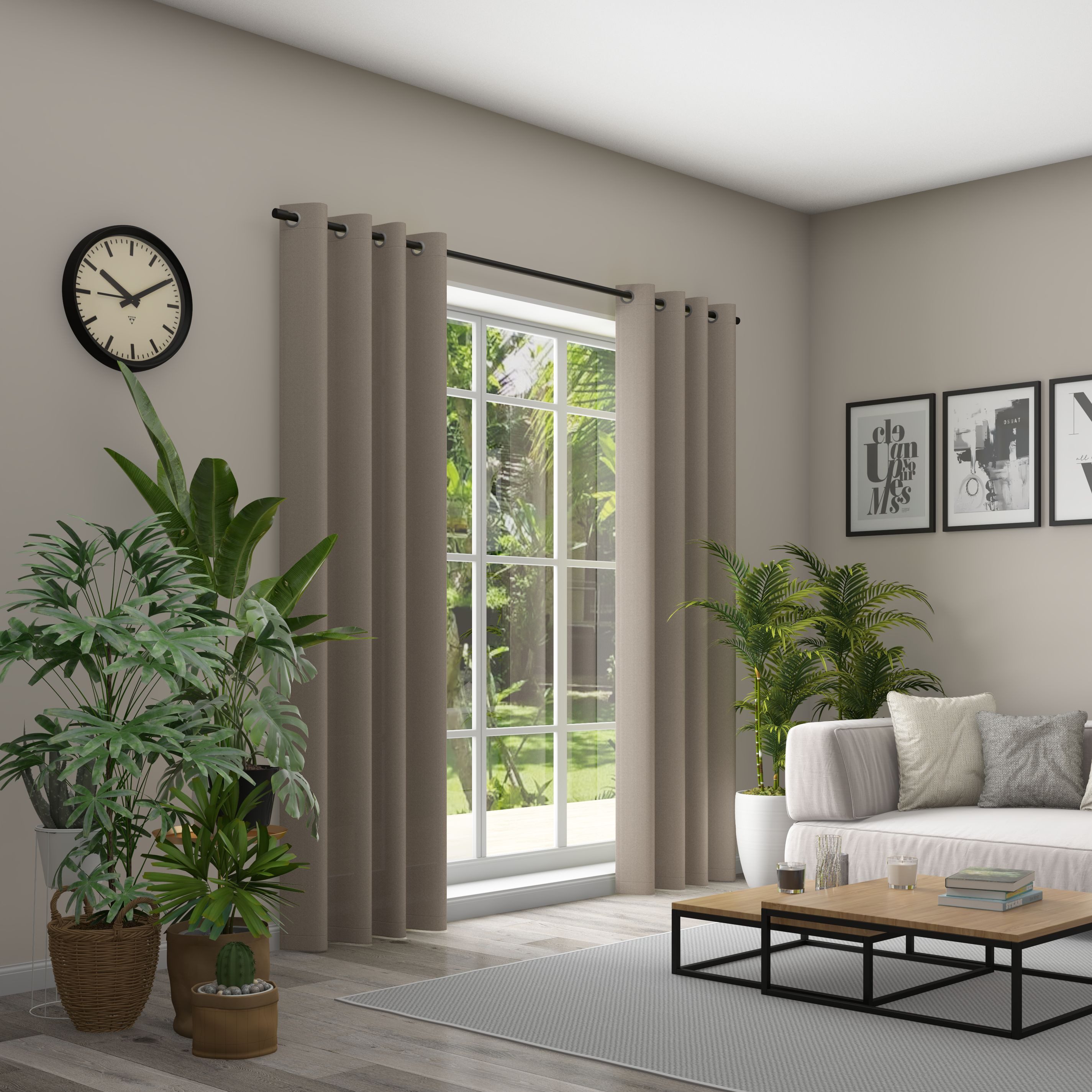 Neutex for you! Gordijn Linessa HxB: 245x137, oogjesgordijn met metalen oogjes (1 stuk) kant & klaar gordijnen maat hxb: 245x137 cm beige