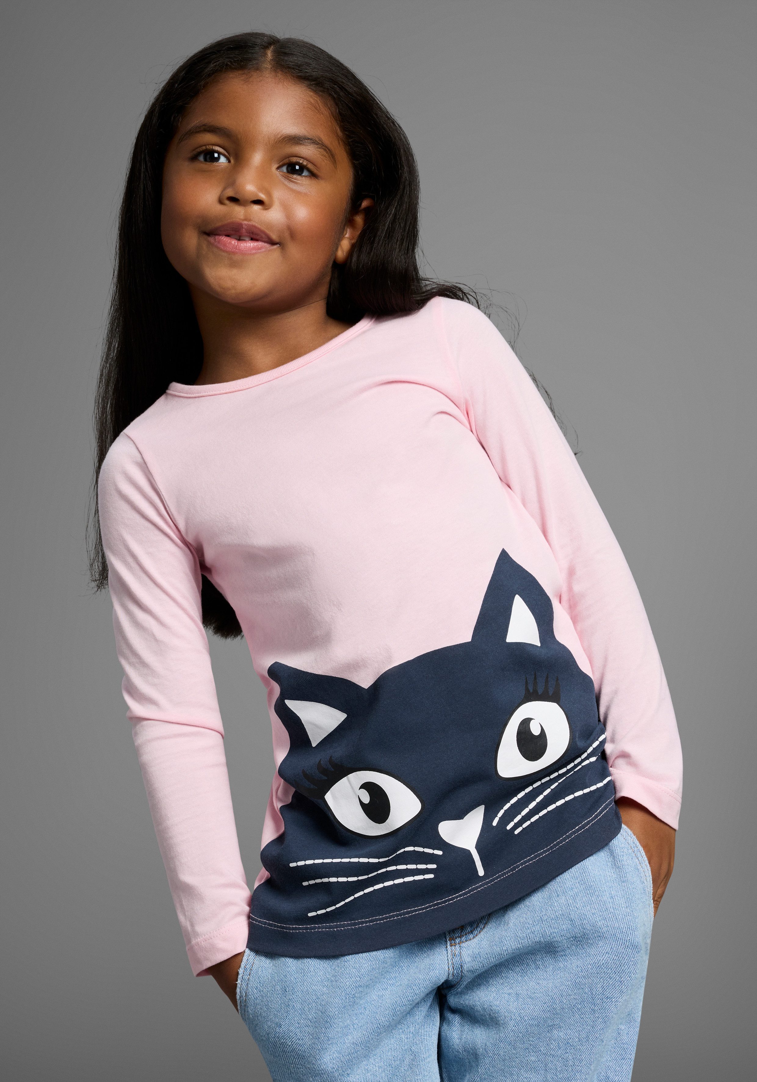 KIDSWORLD Shirt met lange mouwen Voor kleine meisjes Lange mouwen, casual pasvorm (2-delig, Set van 2)