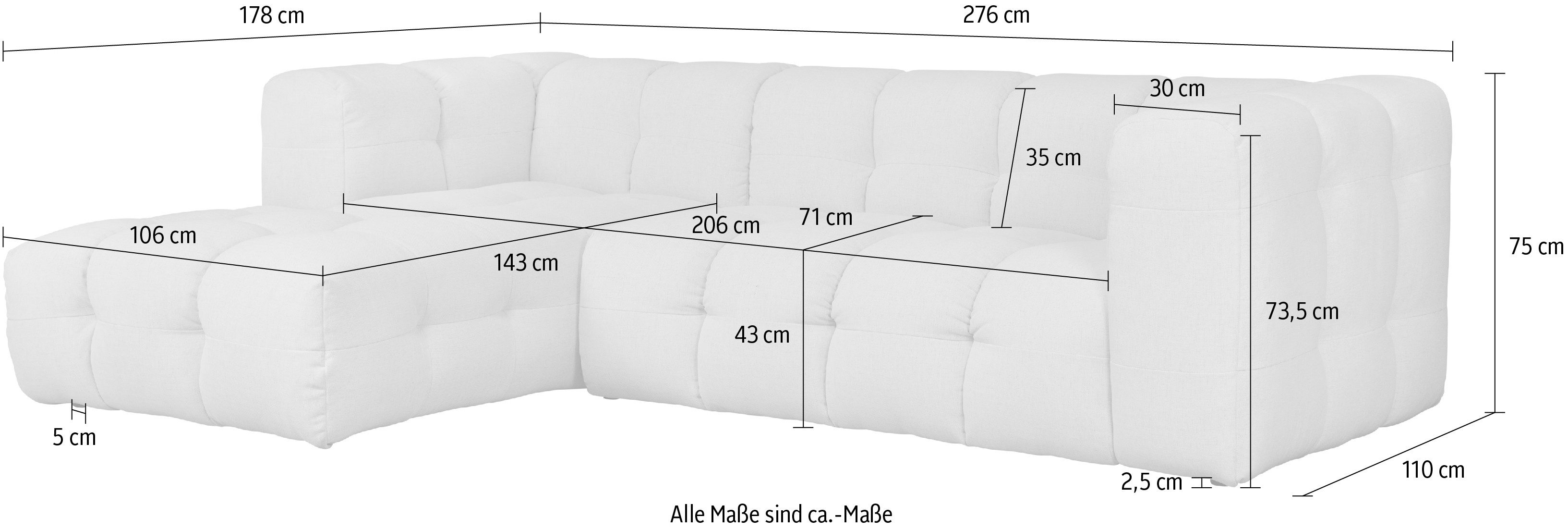LeGer Home by Lena Gercke Hoekbank TALISHA L-vorm designerbank, moderne quilt, B/D/H: 276/178/75 cm